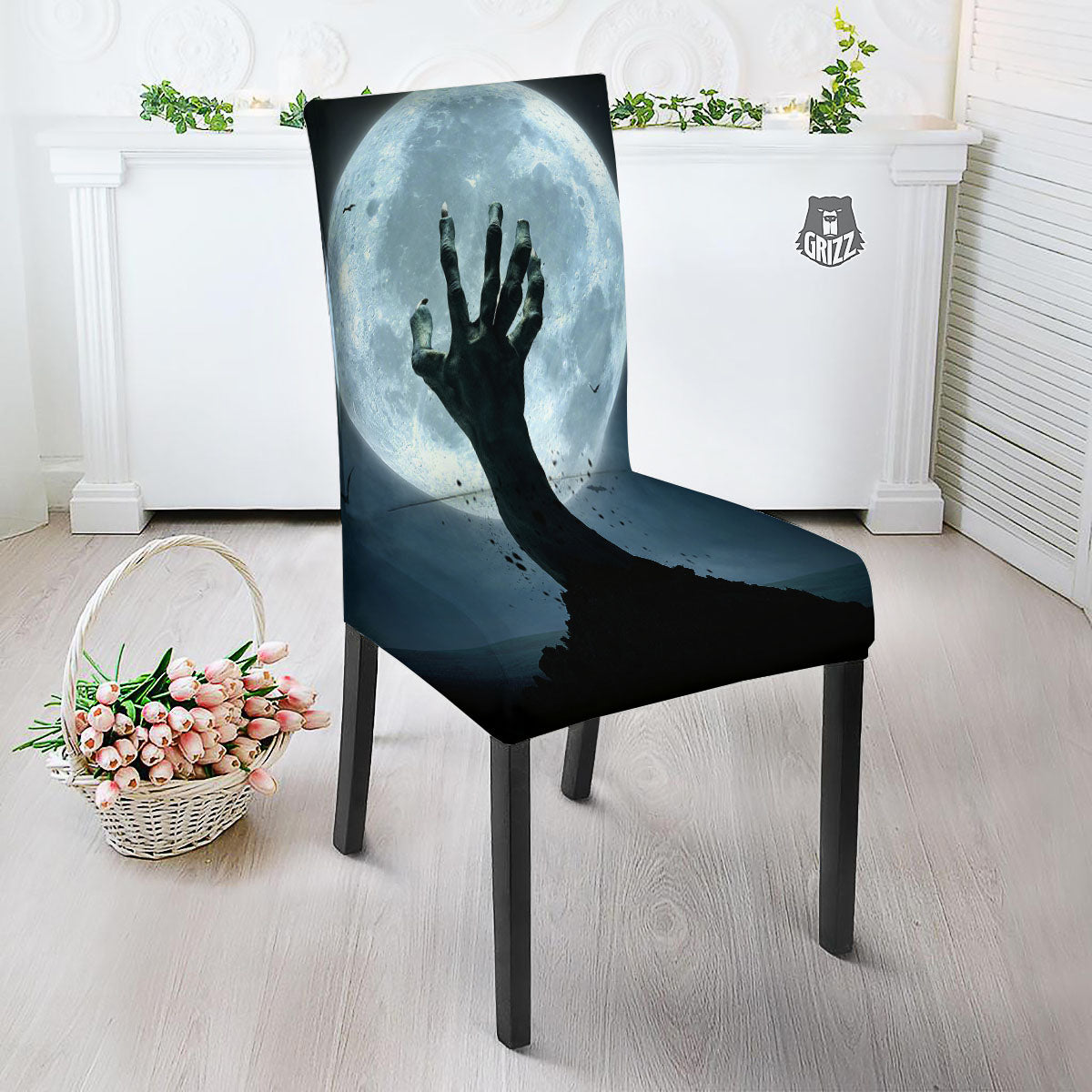 Zombie Hands Scary Print Dining Chair Slipcover-grizzshop