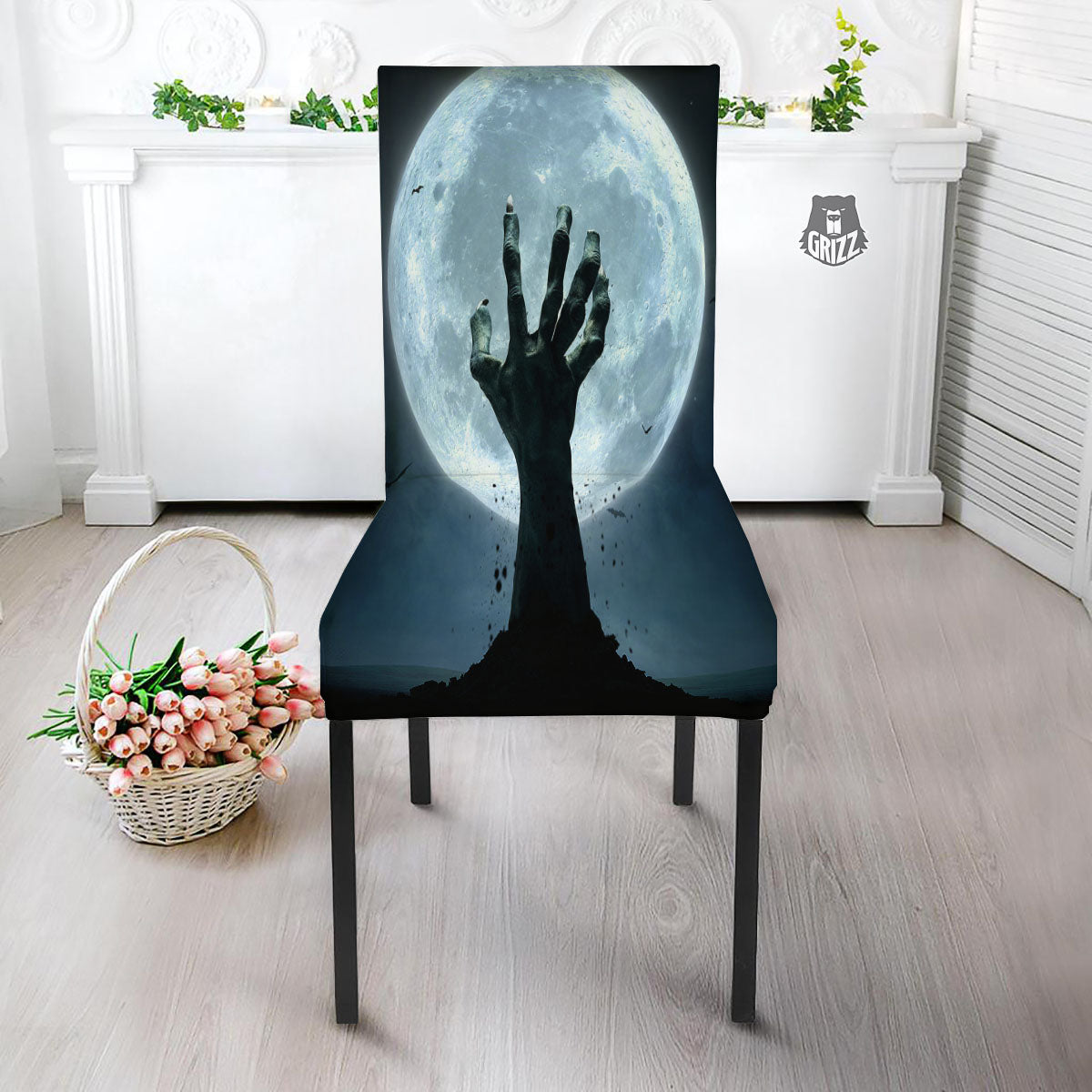 Zombie Hands Scary Print Dining Chair Slipcover-grizzshop