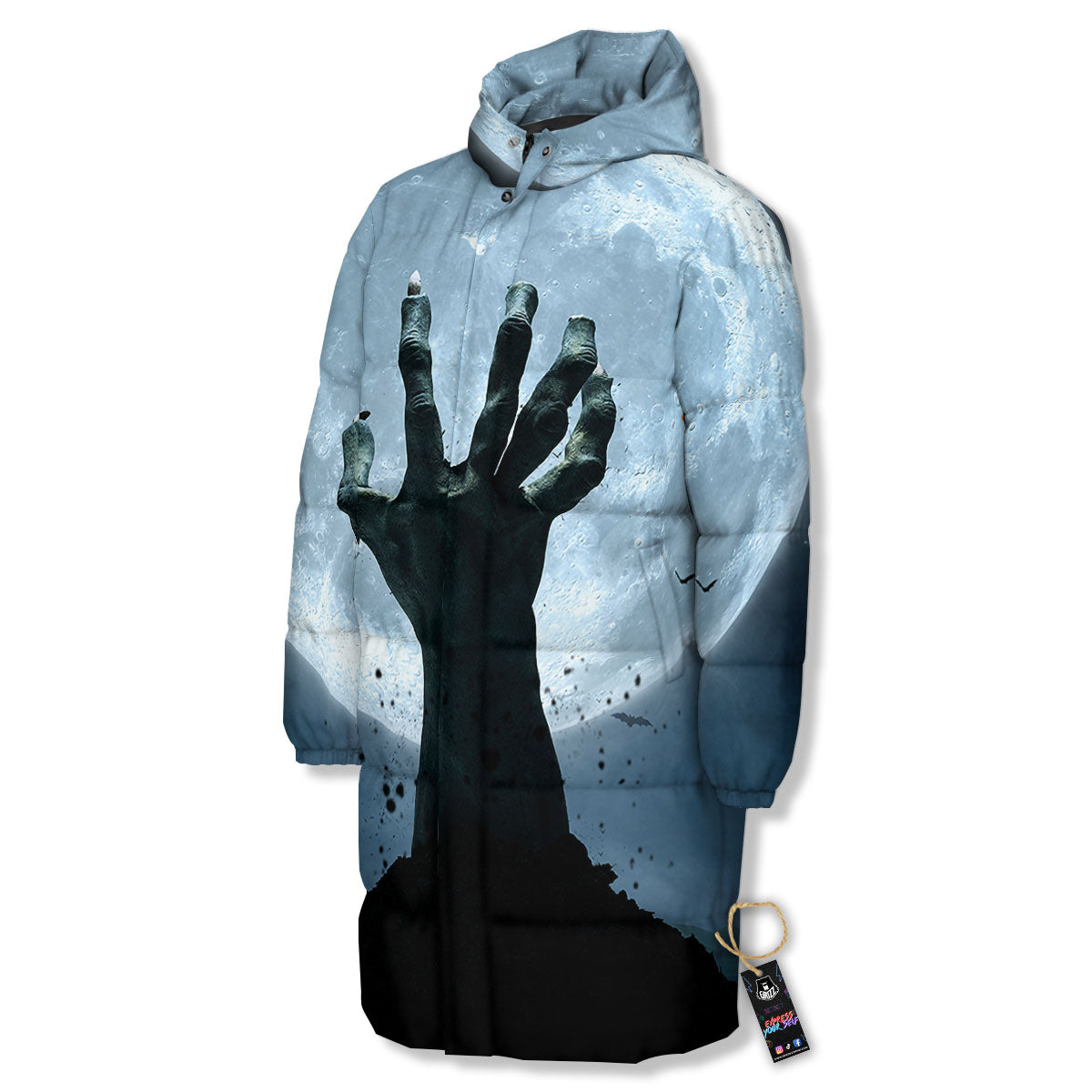 Zombie Hands Scary Print Long Down Jacket-grizzshop
