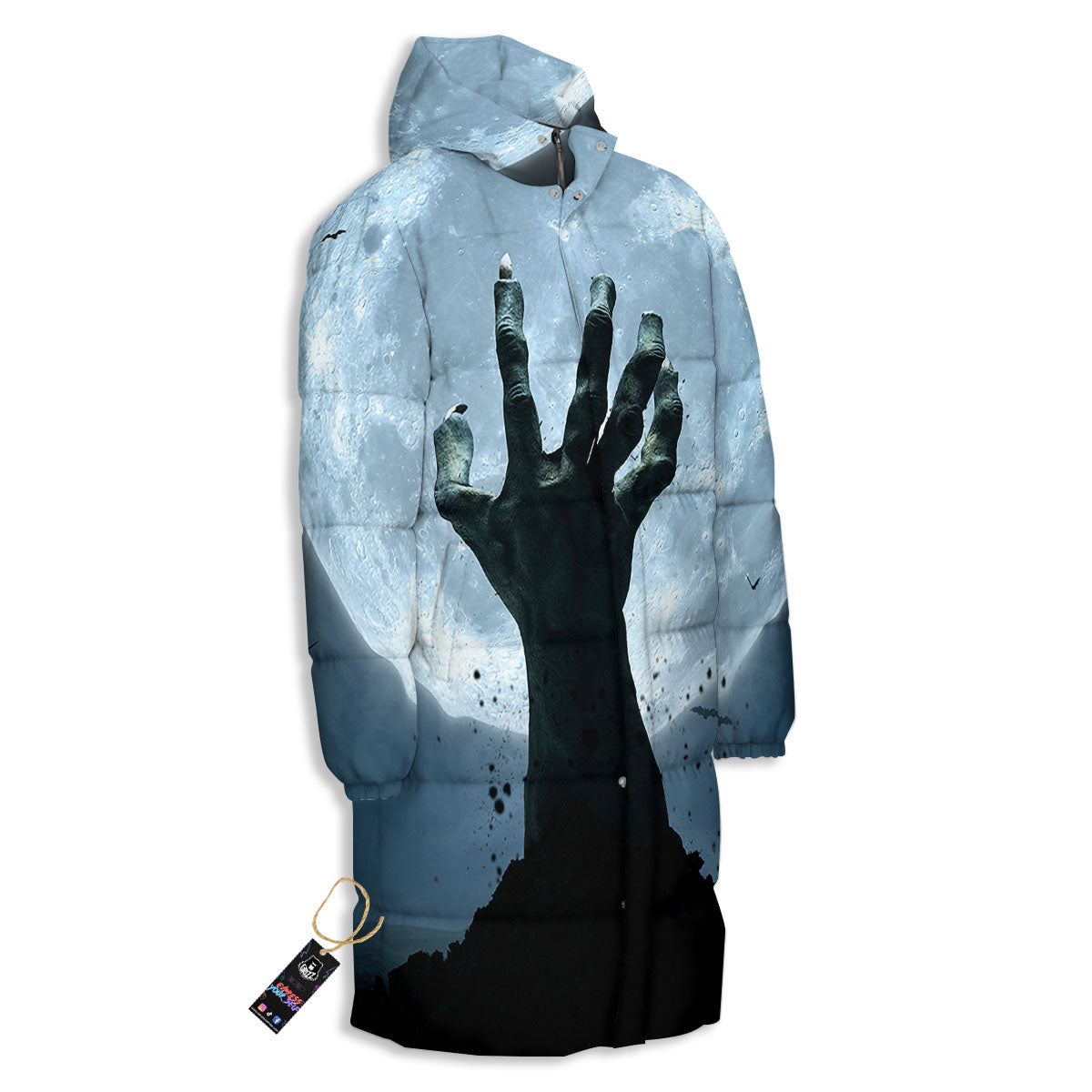 Zombie Hands Scary Print Long Down Jacket-grizzshop