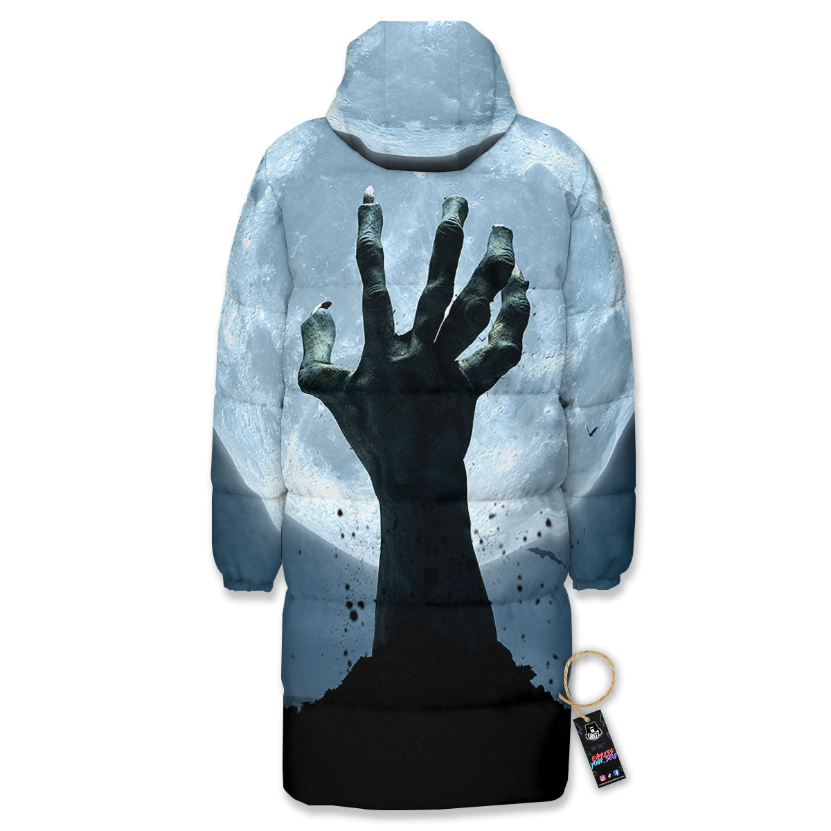 Zombie Hands Scary Print Long Down Jacket-grizzshop