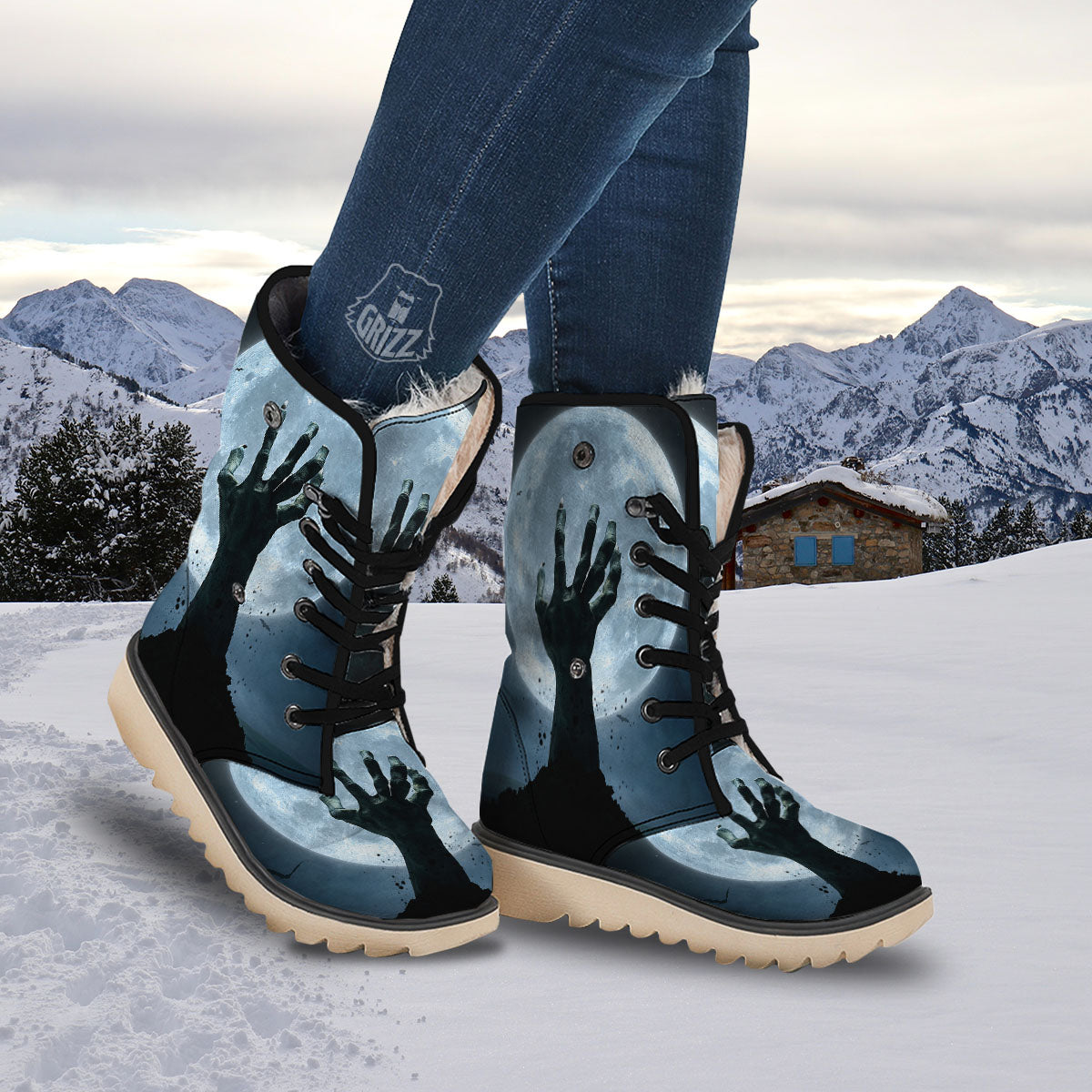 Zombie Hands Scary Print Snow Boots-grizzshop