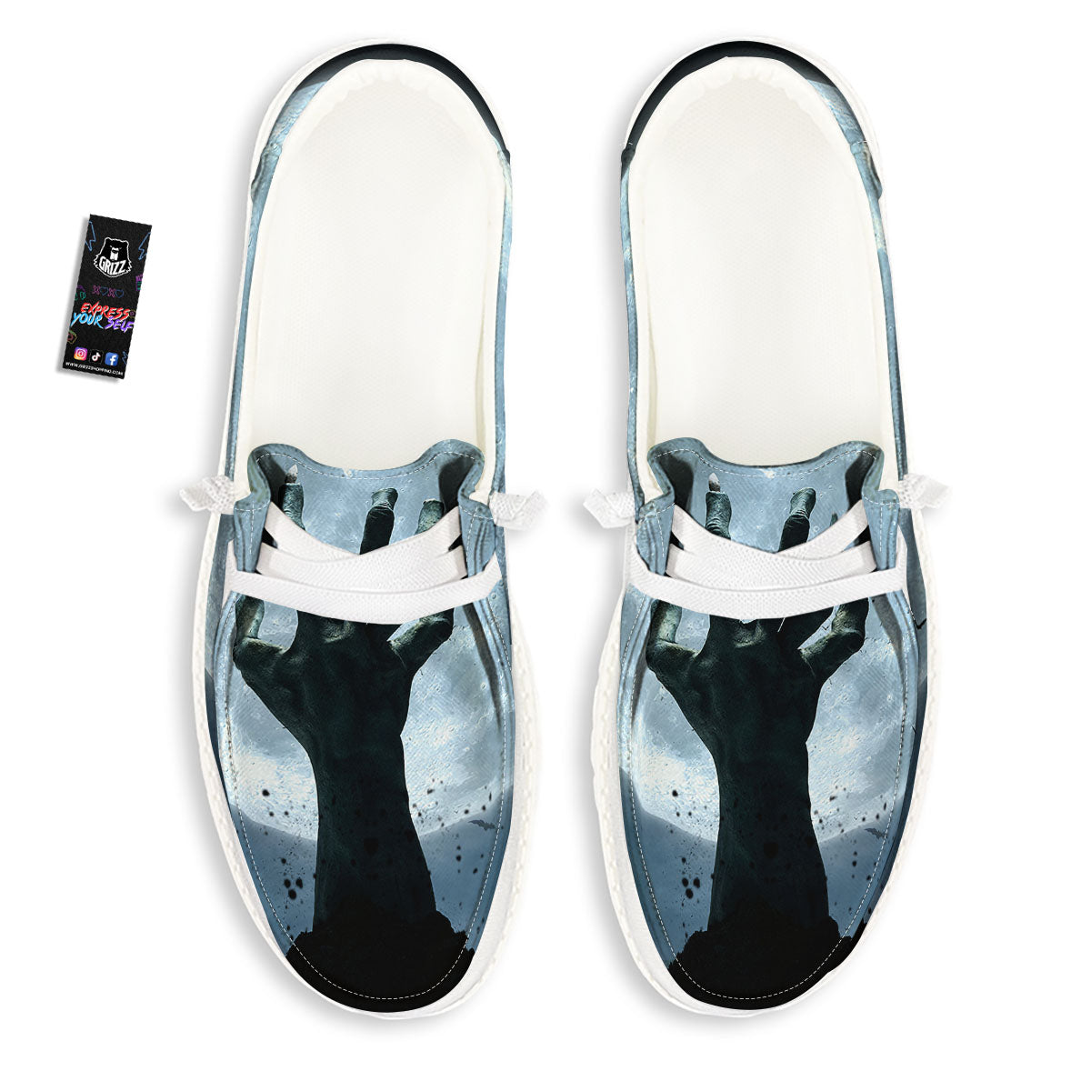 Zombie Hands Scary Print White Loafers-grizzshop