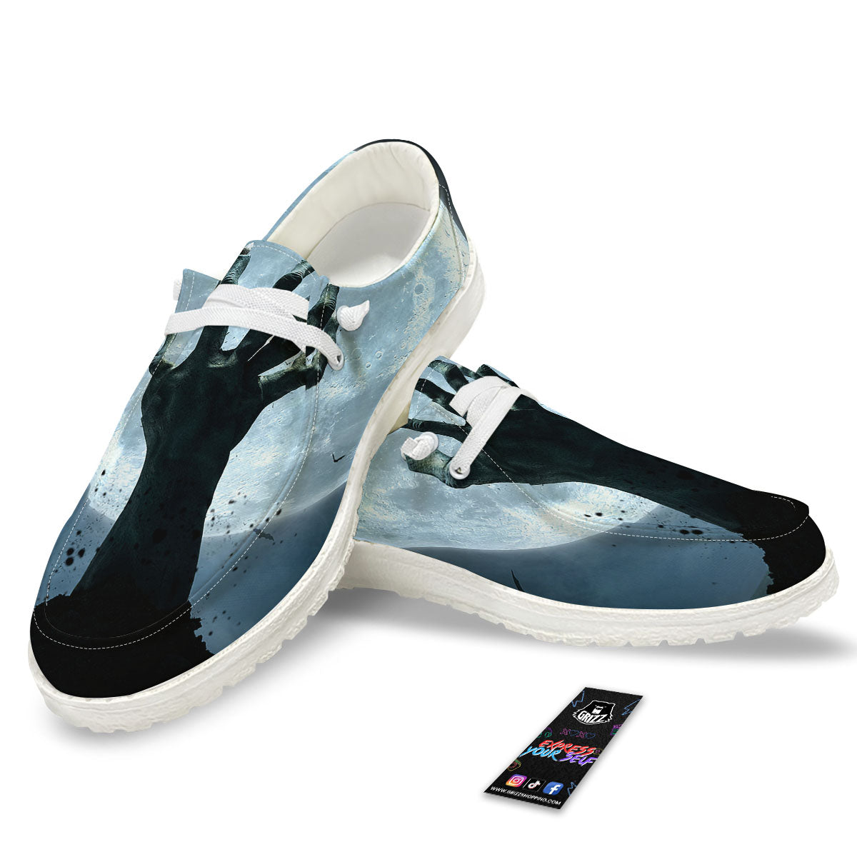 Zombie Hands Scary Print White Loafers-grizzshop
