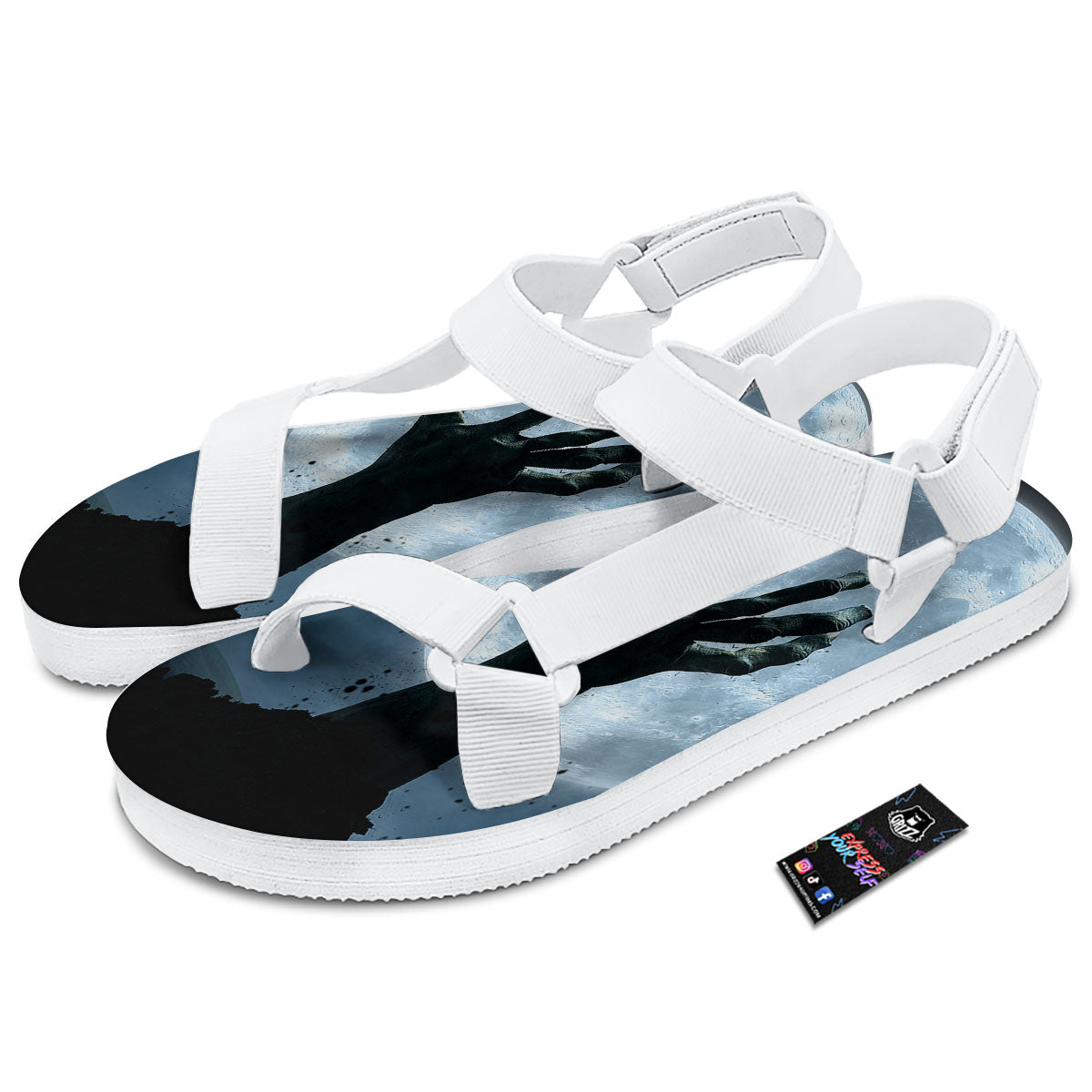 Zombie Hands Scary Print White Open Toe Sandals-grizzshop