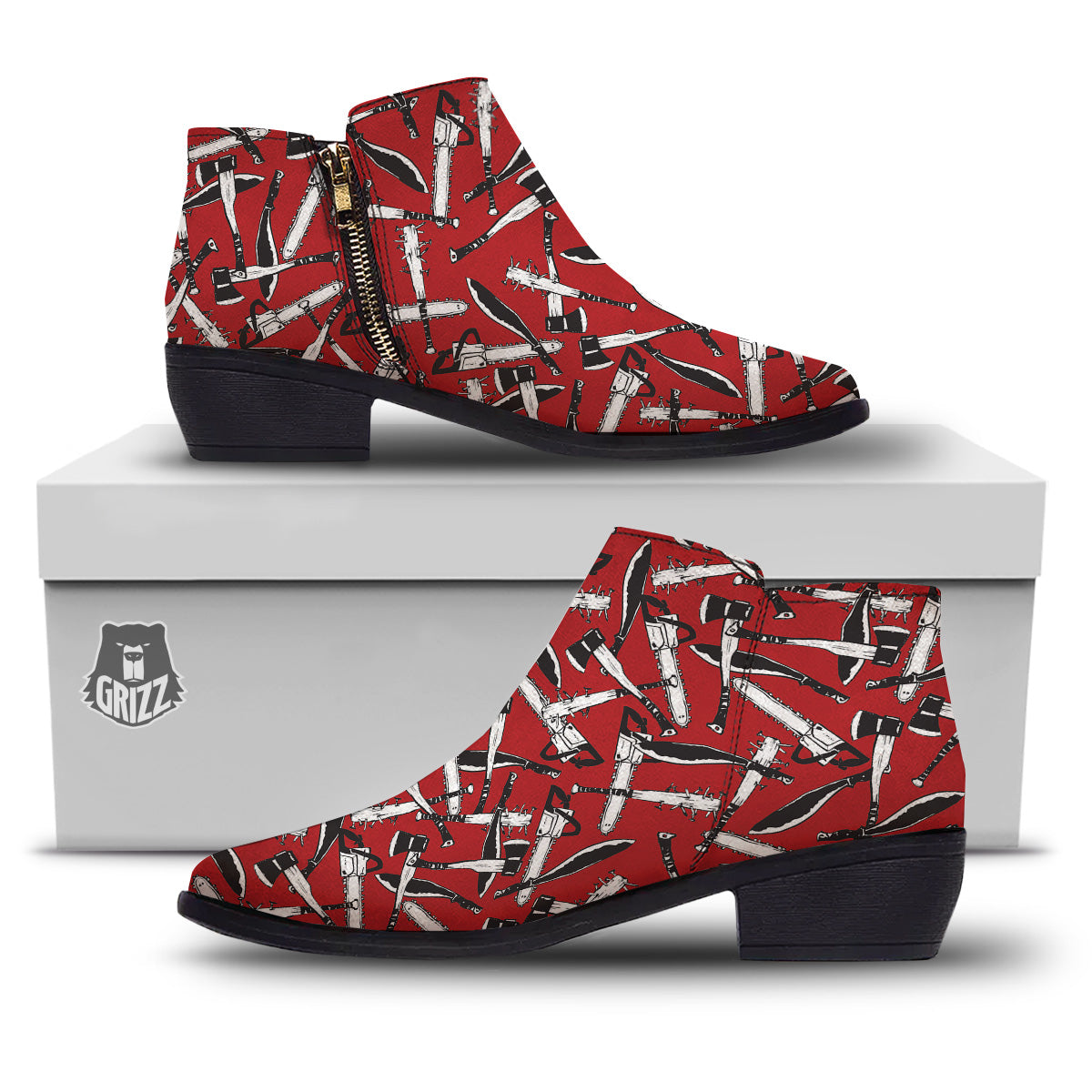 Zombie Killer Weapon Print Pattern Ankle Boots-grizzshop