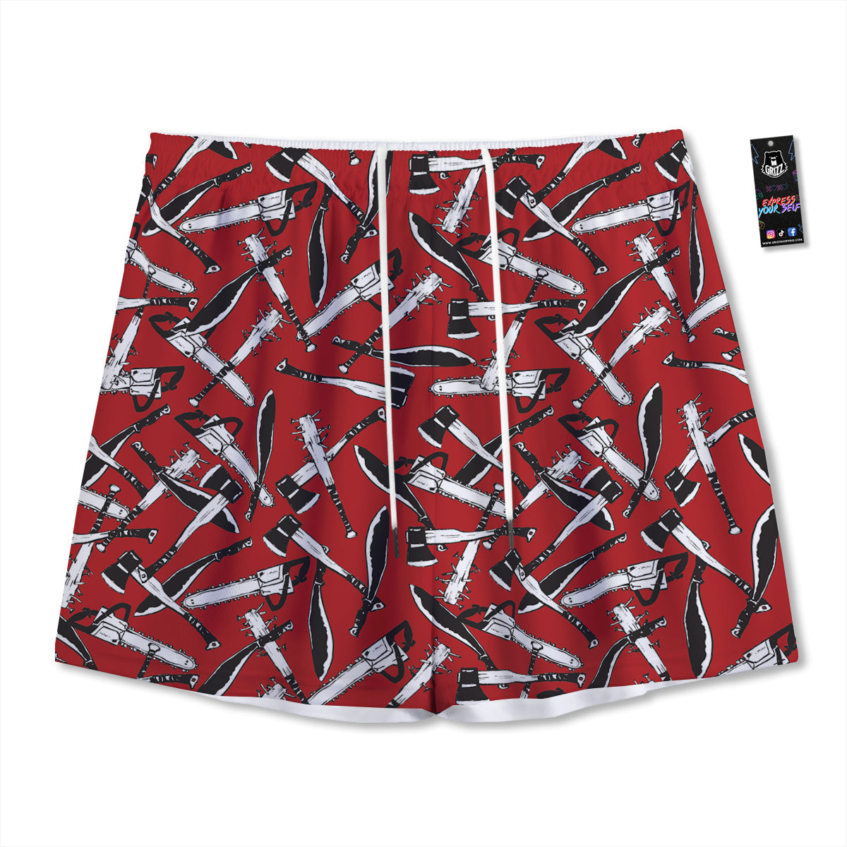 Zombie Killer Weapon Print Pattern Mesh Shorts-grizzshop