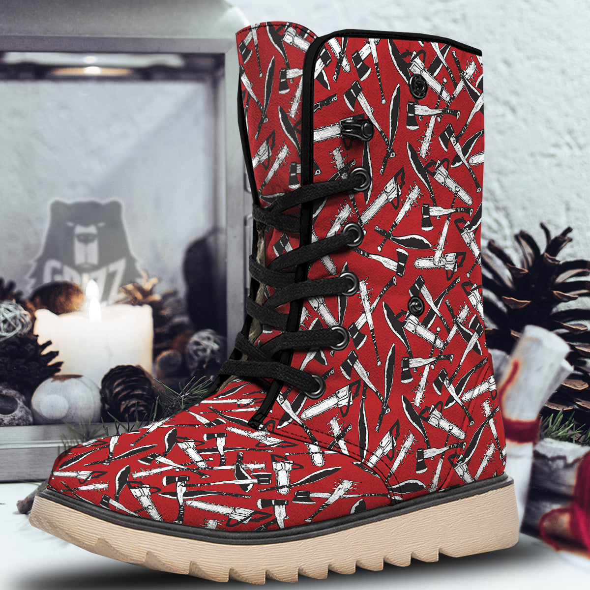 Zombie Killer Weapon Print Pattern Snow Boots-grizzshop