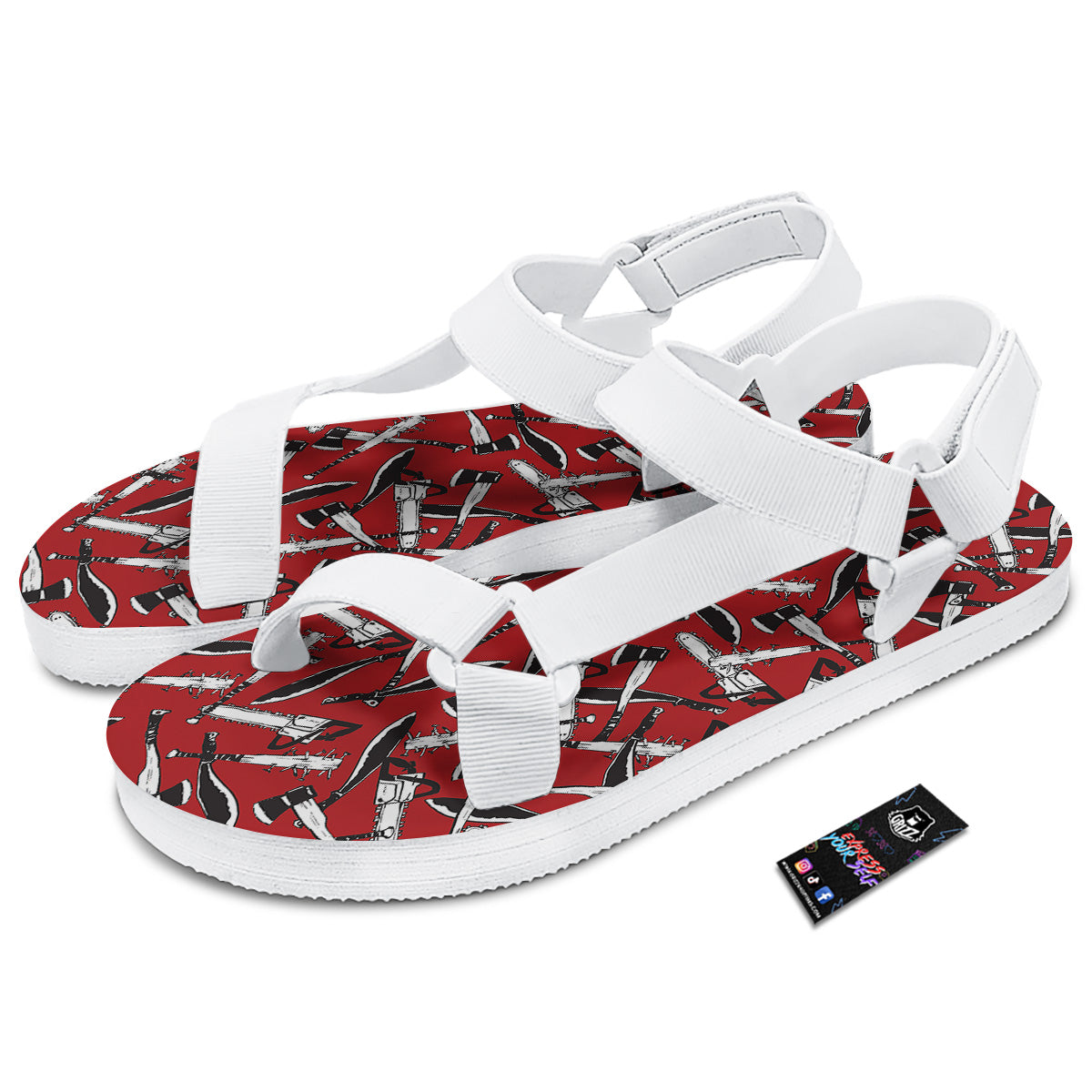 Zombie Killer Weapon Print Pattern White Open Toe Sandals-grizzshop