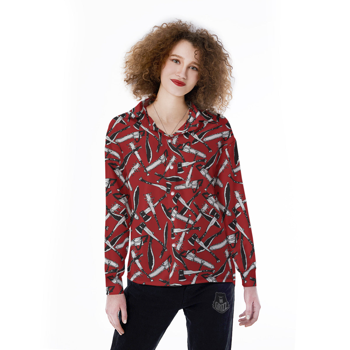Zombie Killer Weapon Print Pattern Women's Long Sleeve Shirts-grizzshop