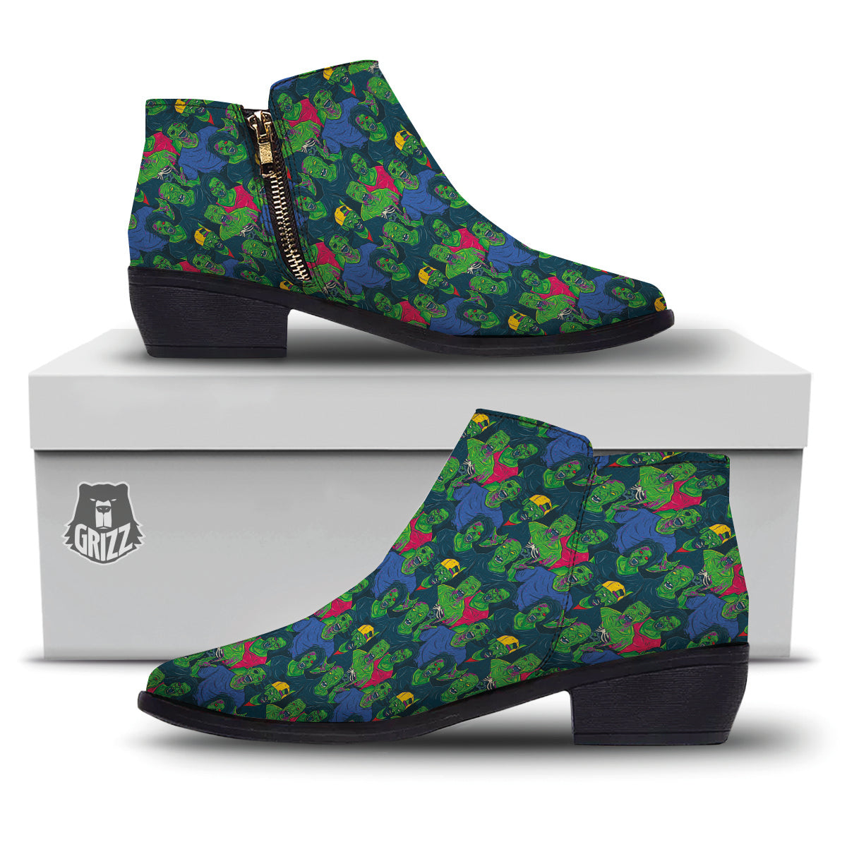 Zombie Print Pattern Ankle Boots-grizzshop