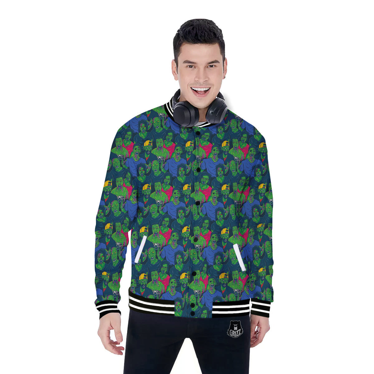 Zombie Print Pattern Baseball Jacket-grizzshop