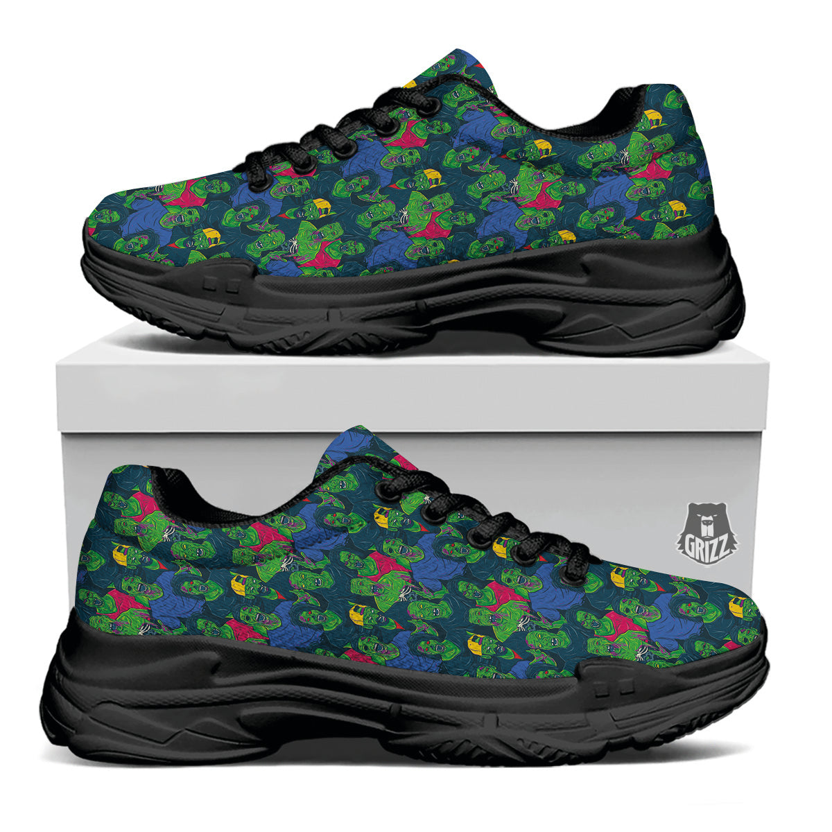 Zombie Print Pattern Black Chunky Shoes-grizzshop
