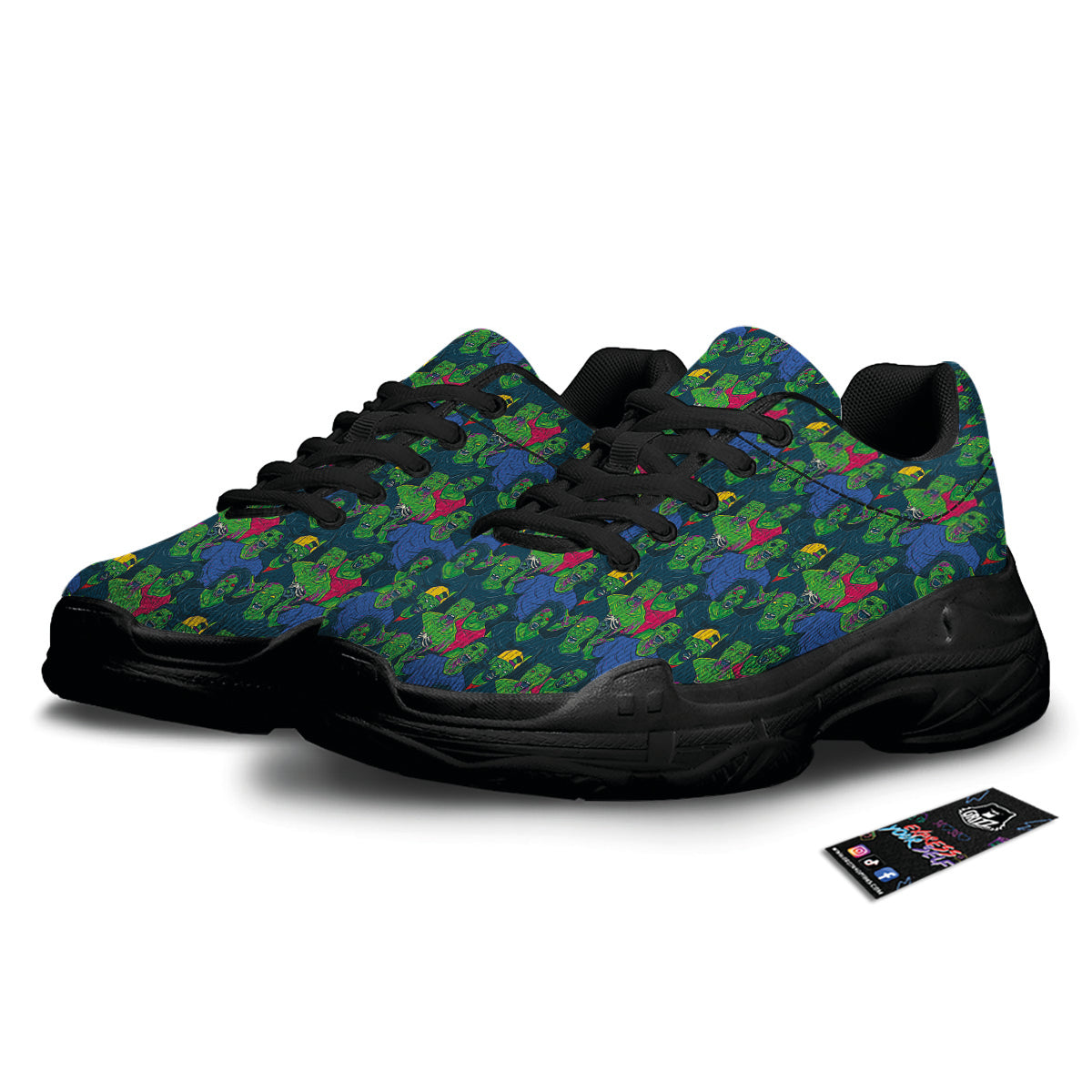 Zombie Print Pattern Black Chunky Shoes-grizzshop
