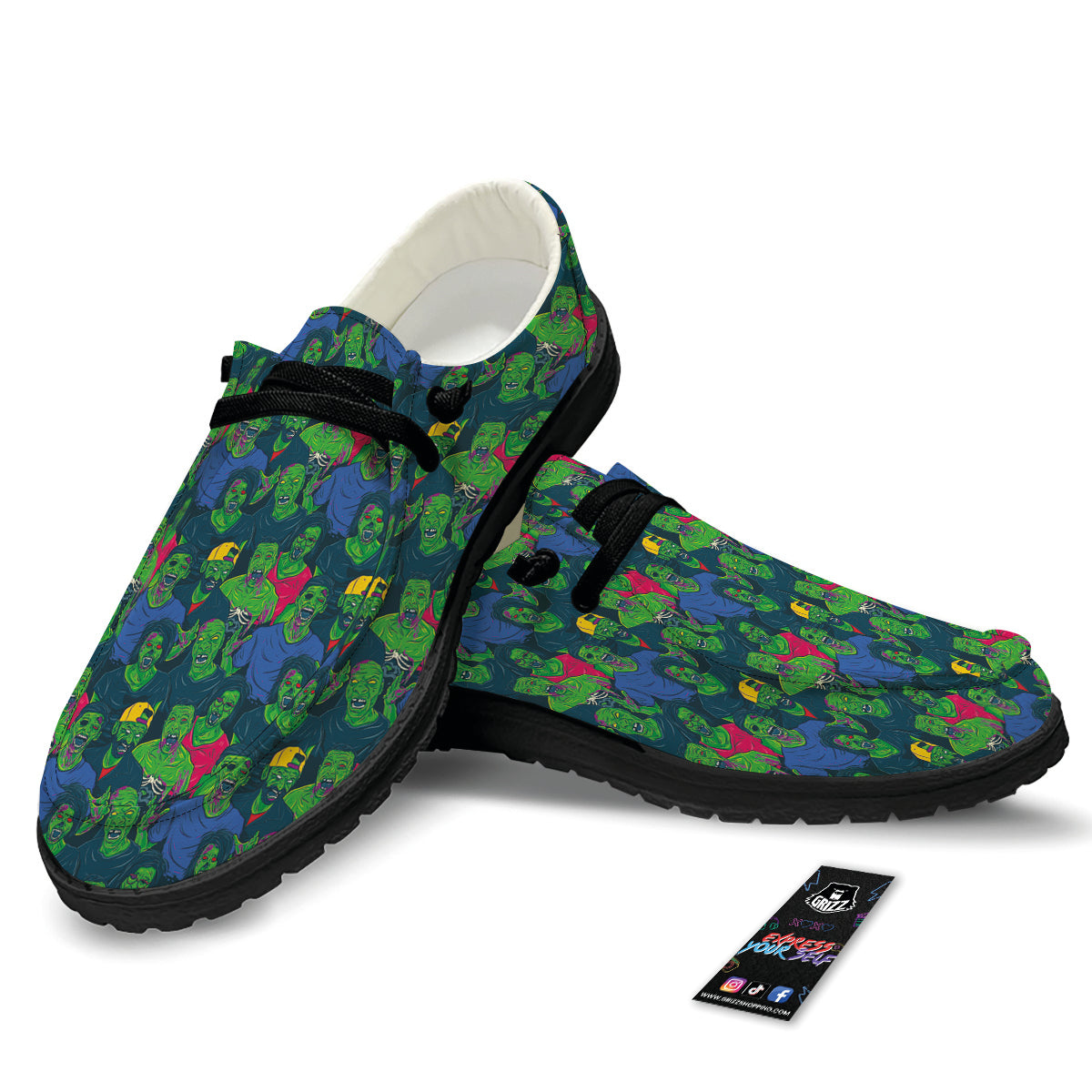 Zombie Print Pattern Black Loafers-grizzshop