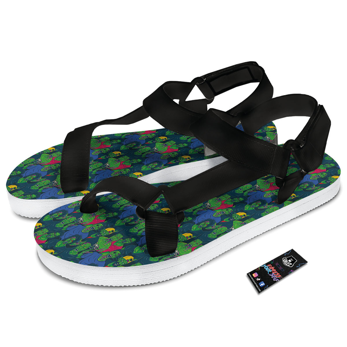 Zombie Print Pattern Black Open Toe Sandals-grizzshop