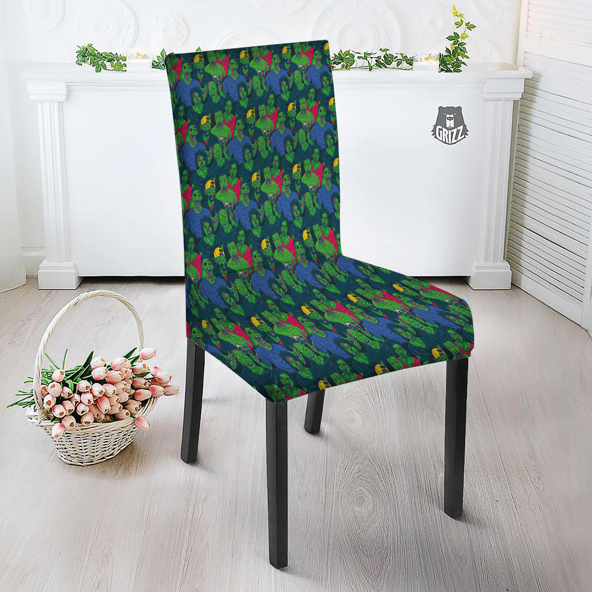 Zombie Print Pattern Dining Chair Slipcover-grizzshop