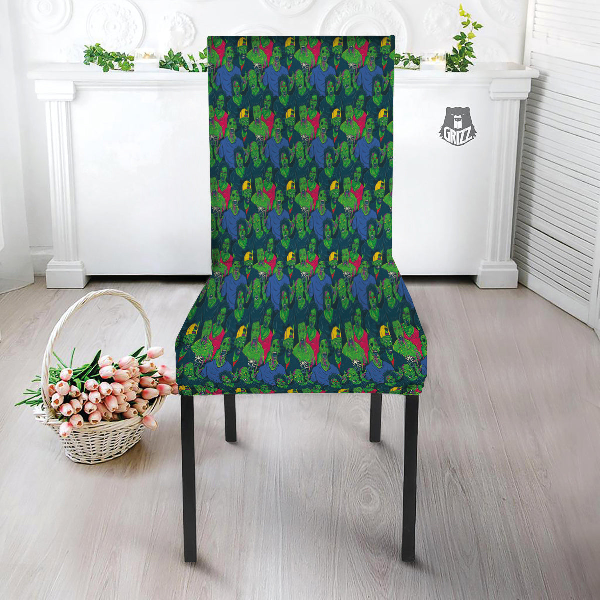 Zombie Print Pattern Dining Chair Slipcover-grizzshop