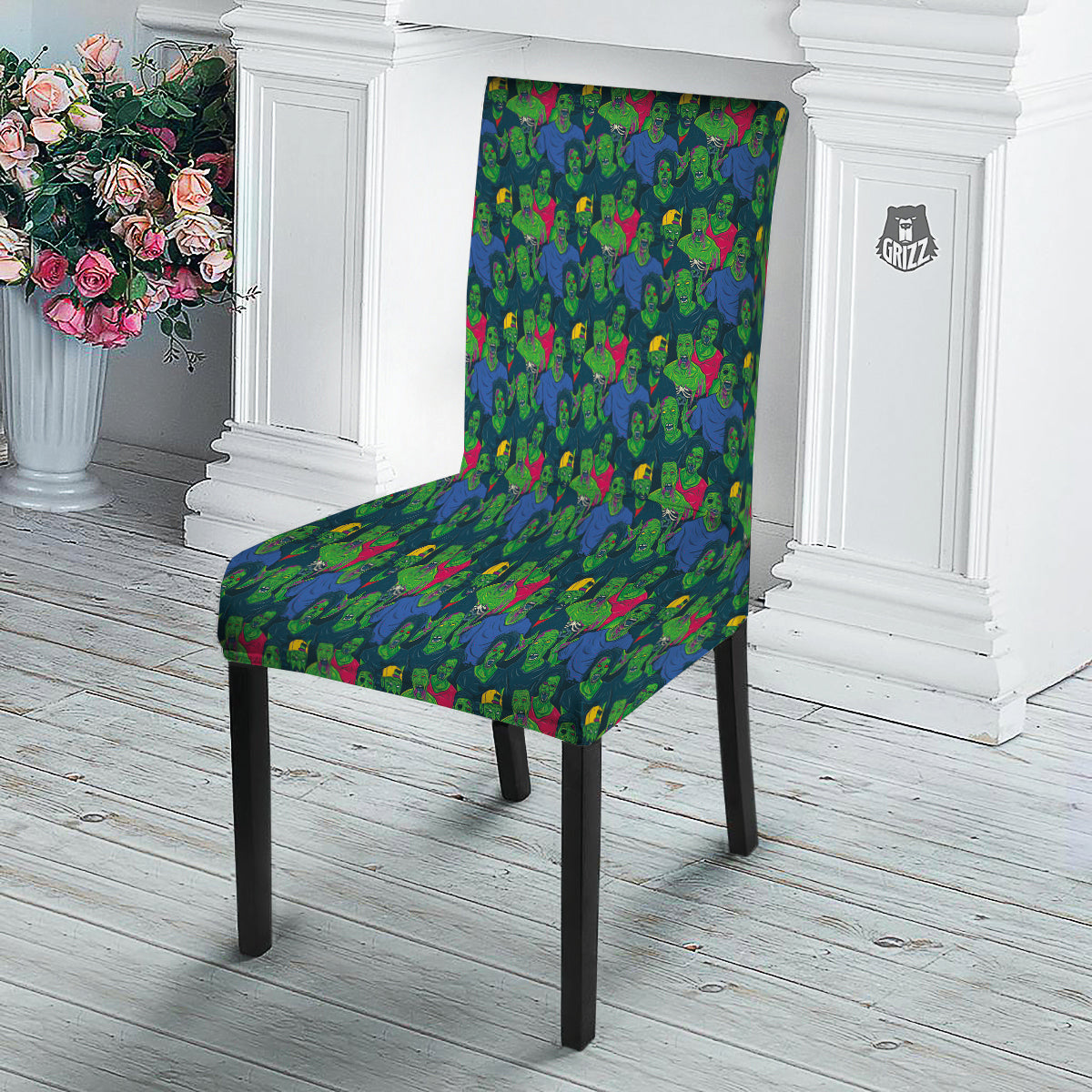 Zombie Print Pattern Dining Chair Slipcover-grizzshop