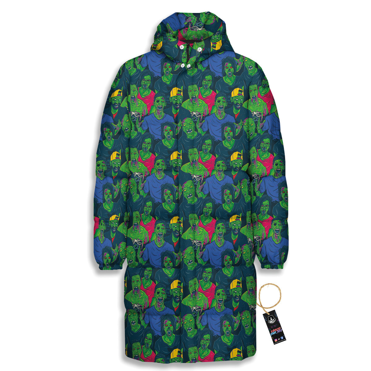 Zombie Print Pattern Long Down Jacket-grizzshop