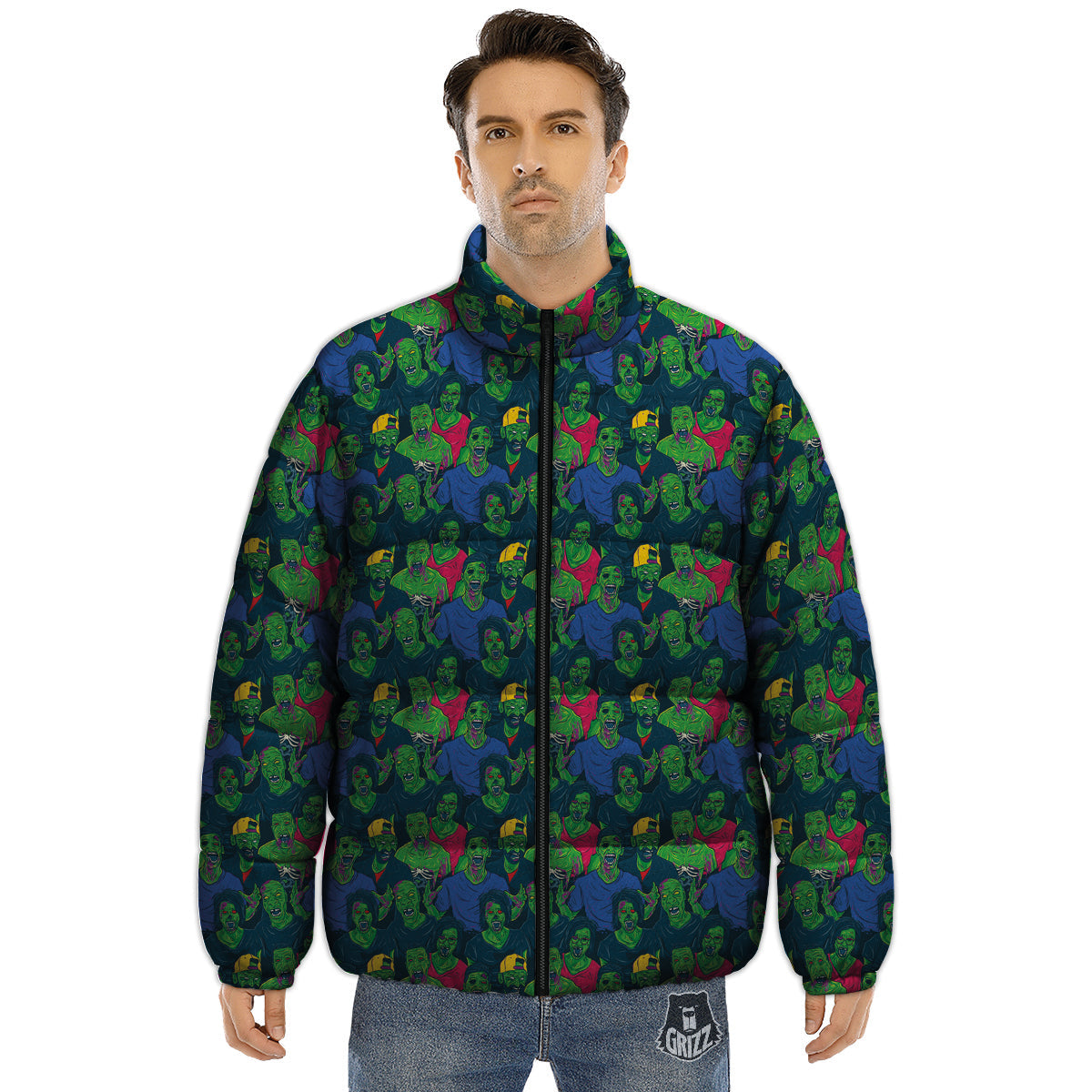 Zombie Print Pattern Puffer Jacket-grizzshop