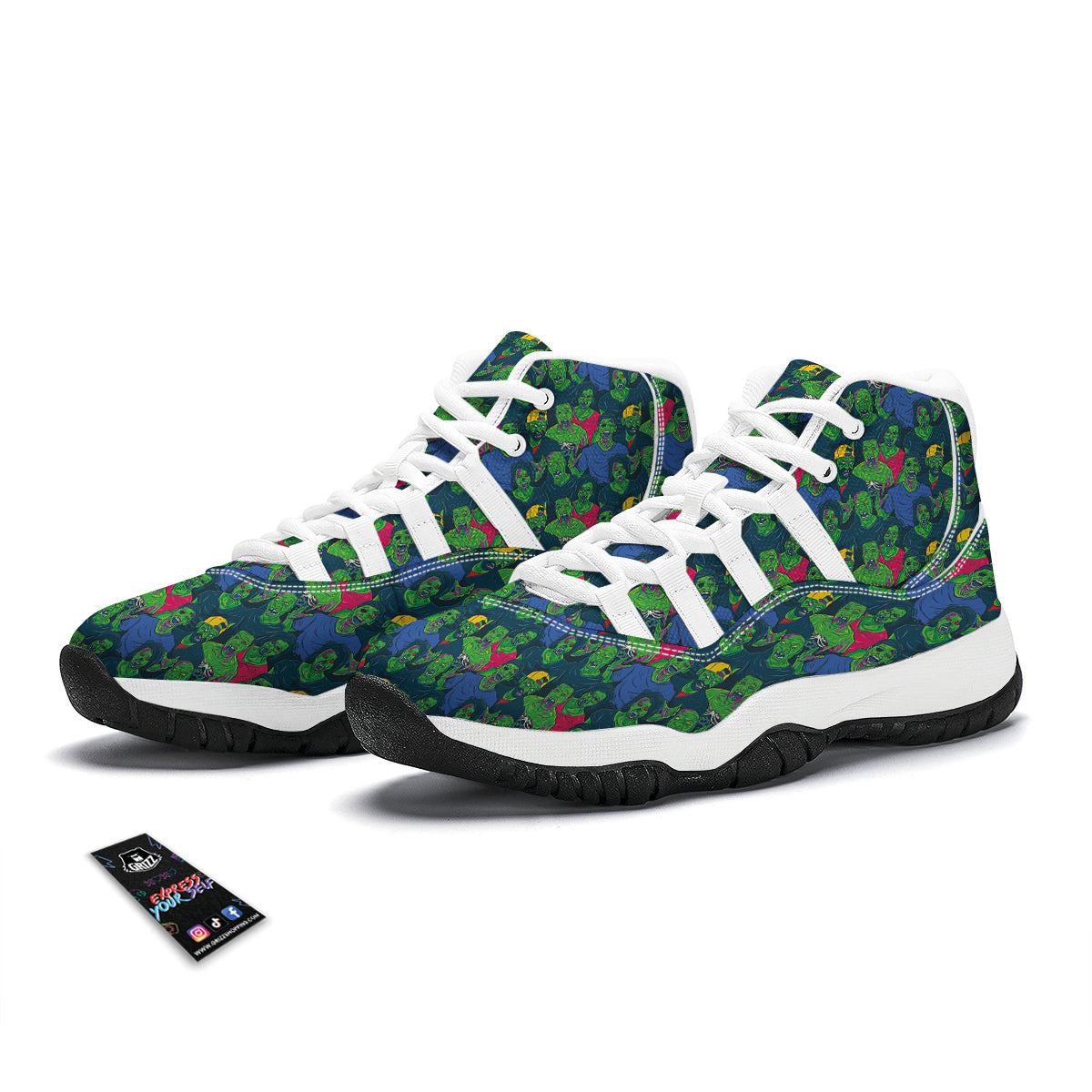 Zombie Print Pattern White Bball Shoes-grizzshop
