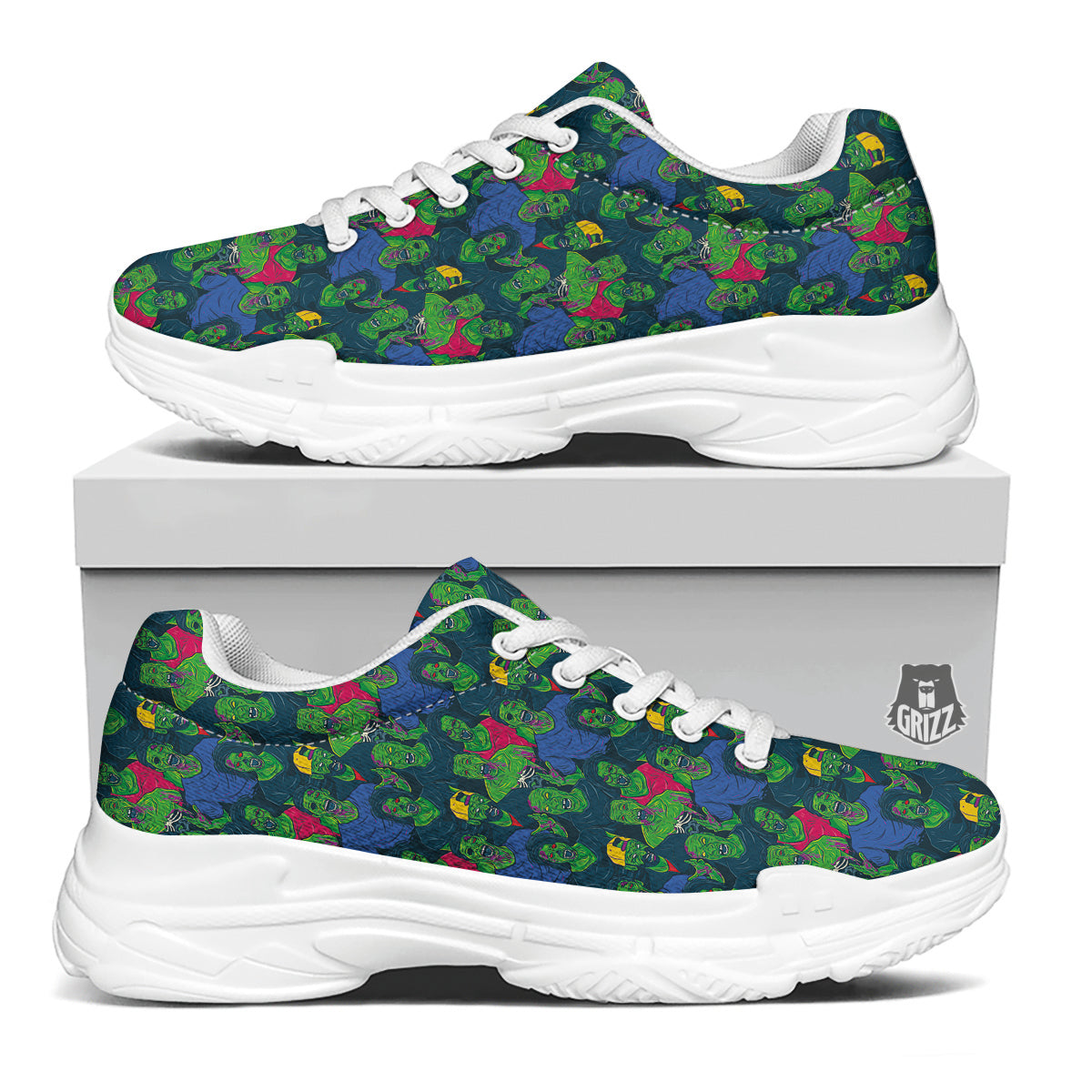 Zombie Print Pattern White Chunky Shoes-grizzshop