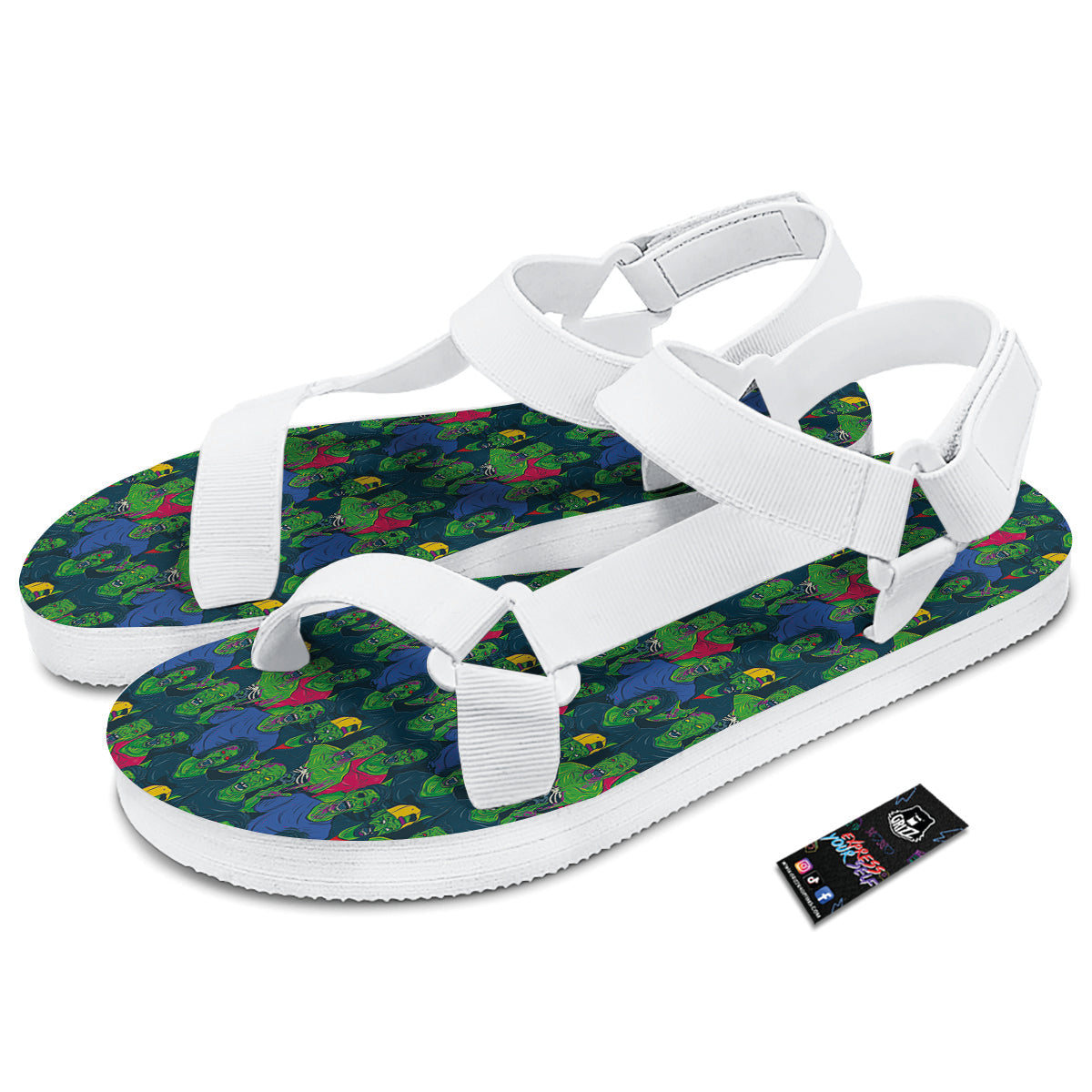Zombie Print Pattern White Open Toe Sandals-grizzshop