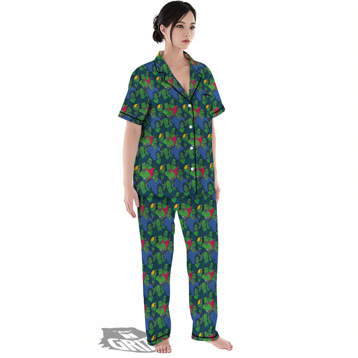 Zombie Print Pattern Women's Pajamas Set-grizzshop