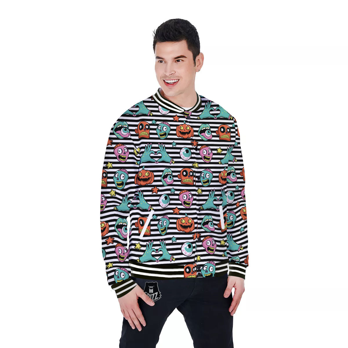 Zombie Striped Halloween Print Pattern Baseball Jacket-grizzshop