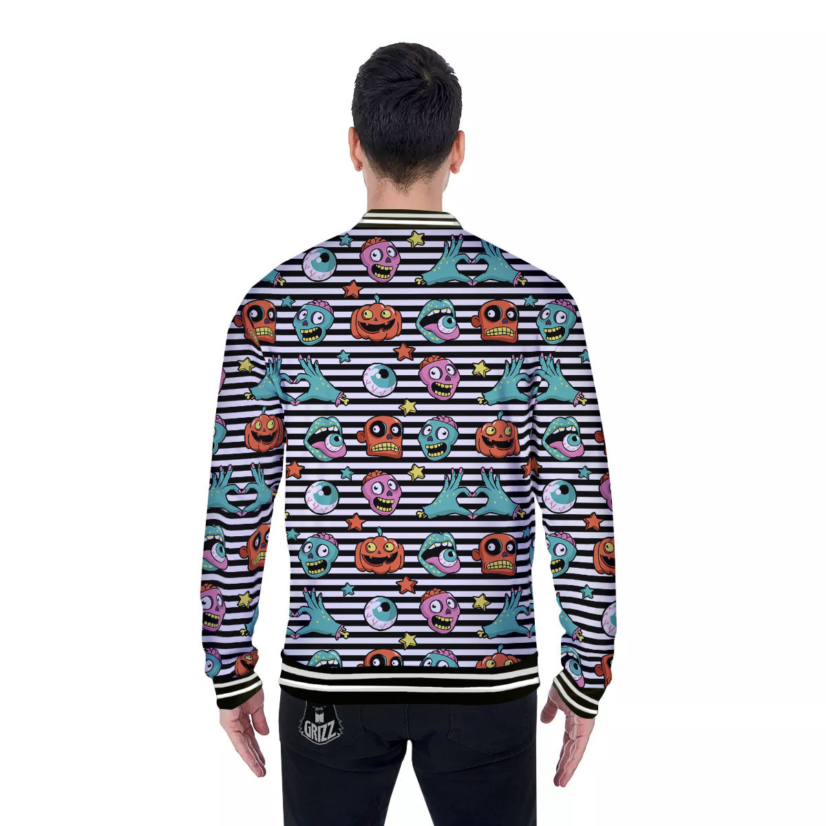 Zombie Striped Halloween Print Pattern Baseball Jacket-grizzshop