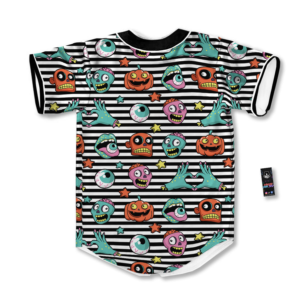 Zombie Striped Halloween Print Pattern Baseball Jersey-grizzshop