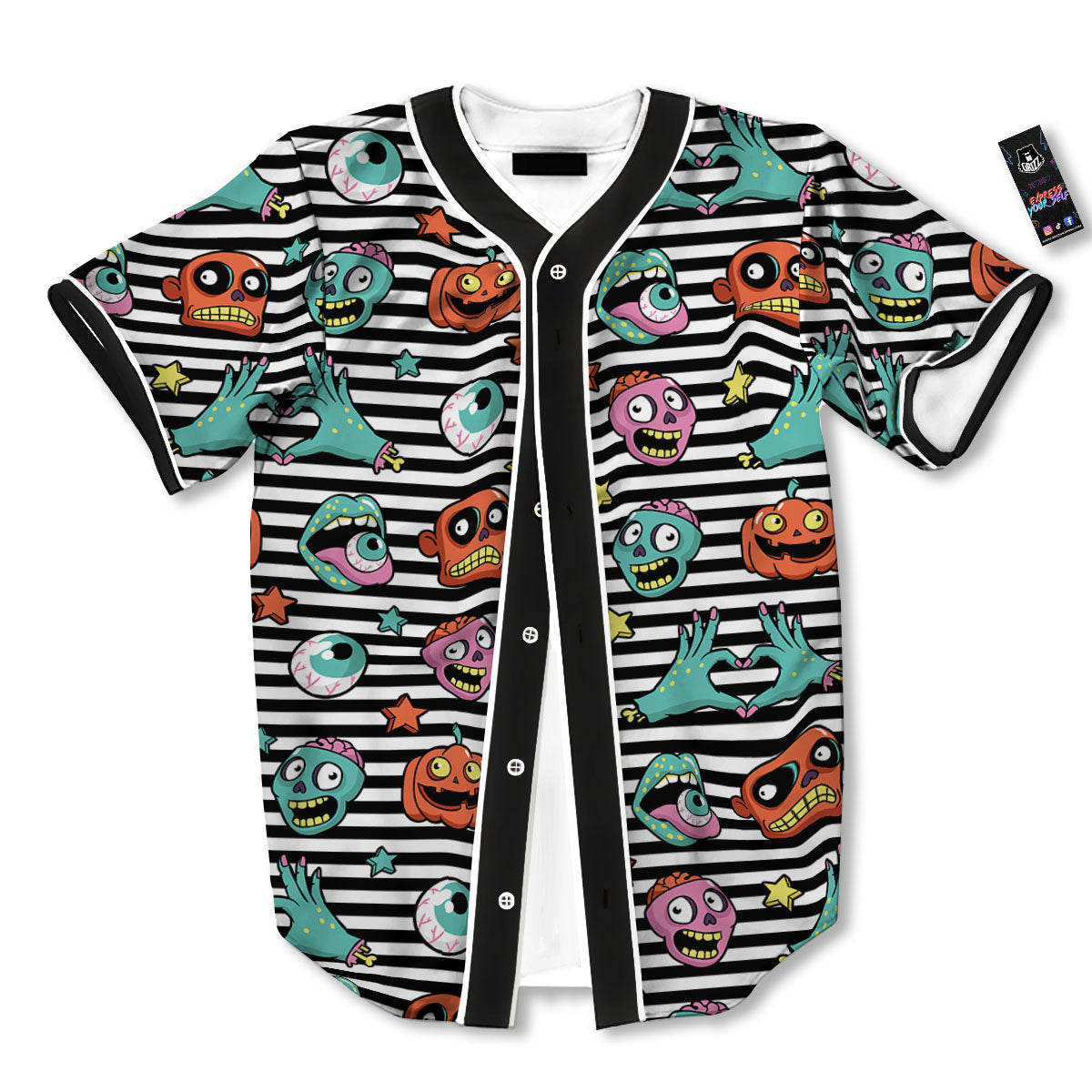 Zombie Striped Halloween Print Pattern Baseball Jersey-grizzshop