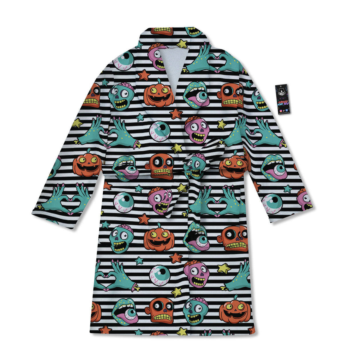 Zombie Striped Halloween Print Pattern Bathrobe-grizzshop