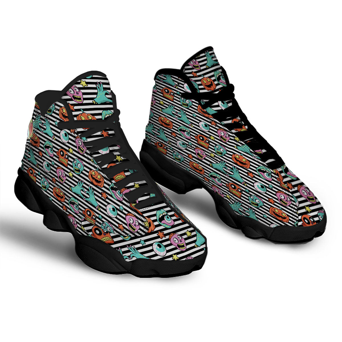 Zombie Striped Halloween Print Pattern Black Basketball Shoes-grizzshop