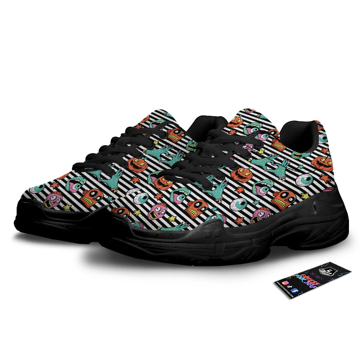 Zombie Striped Halloween Print Pattern Black Chunky Shoes-grizzshop