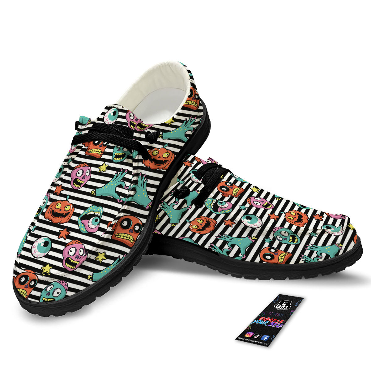 Zombie Striped Halloween Print Pattern Black Loafers-grizzshop