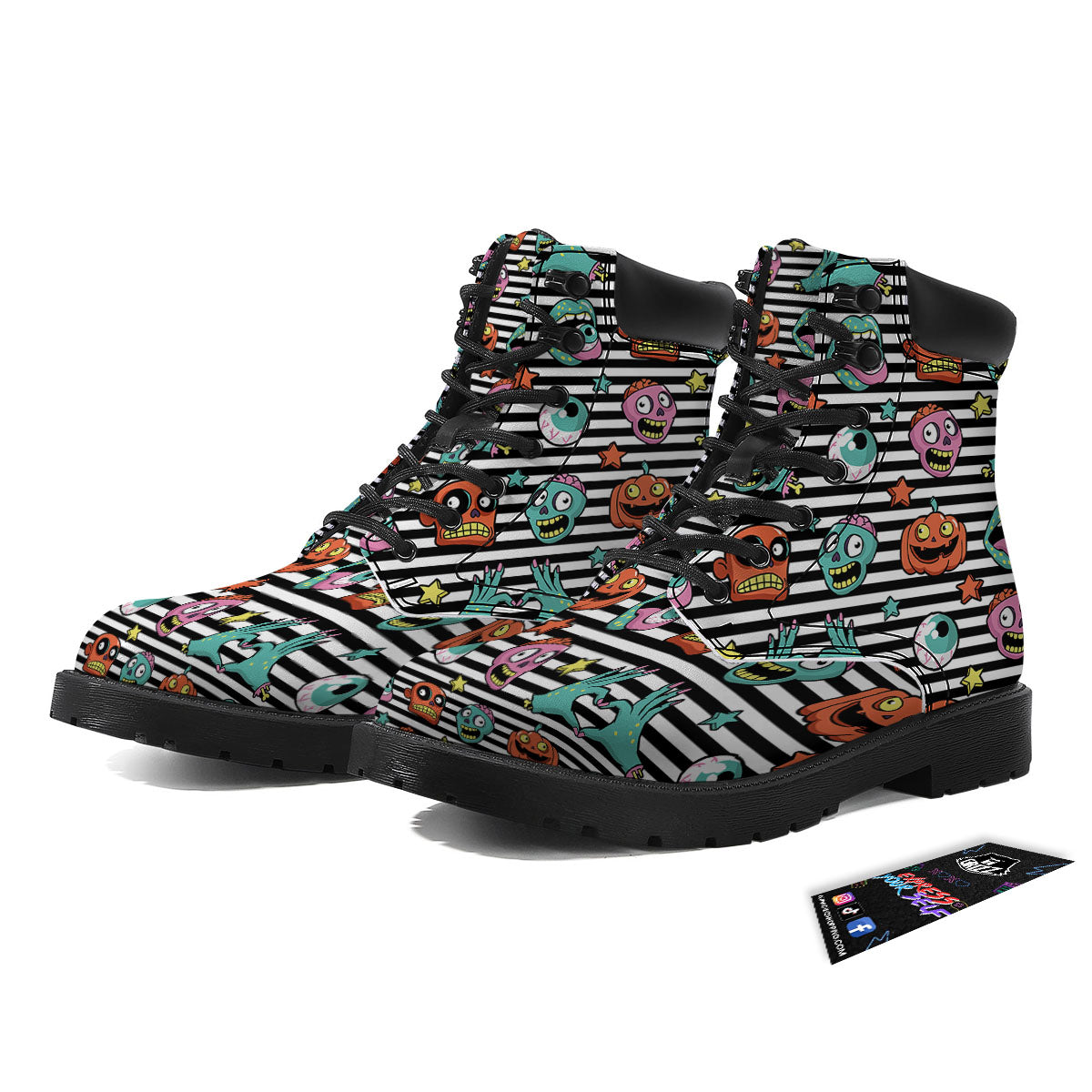 Zombie Striped Halloween Print Pattern Boots-grizzshop