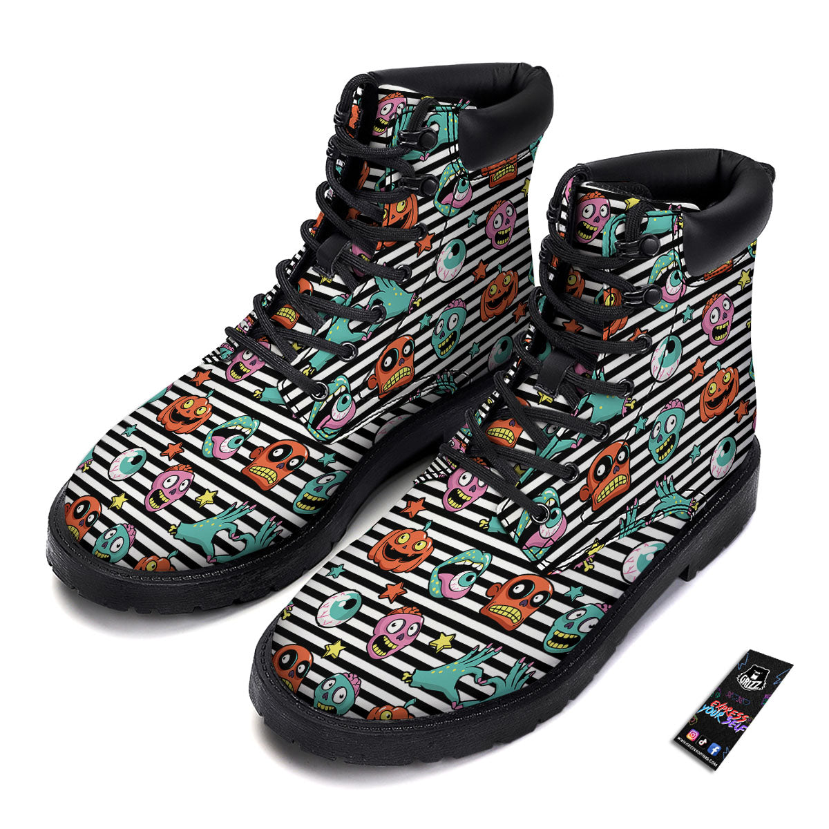 Zombie Striped Halloween Print Pattern Boots-grizzshop