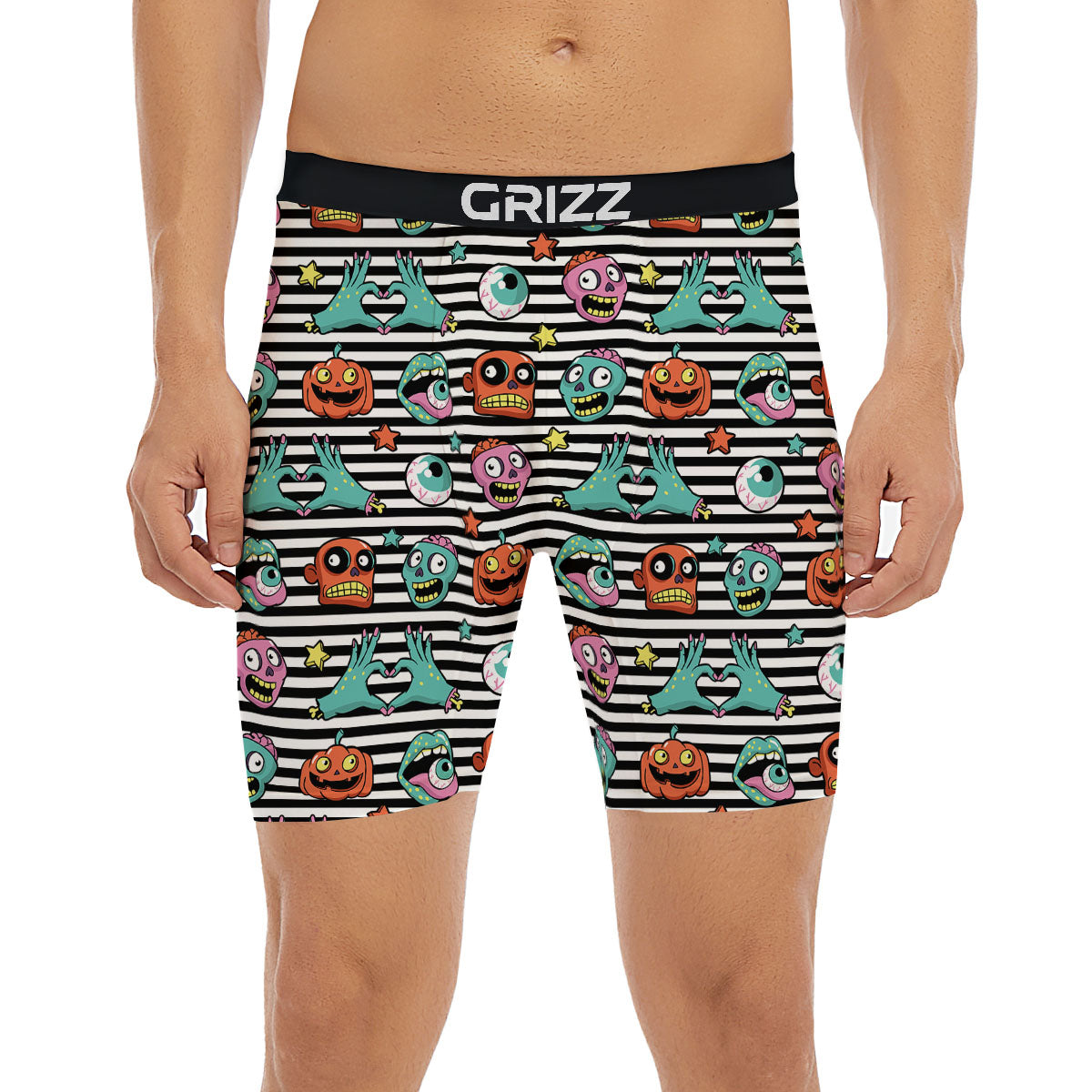 Zombie Striped Halloween Print Pattern Boxer Briefs-grizzshop