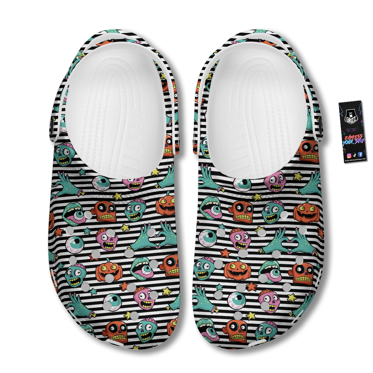 Zombie Striped Halloween Print Pattern Clog-grizzshop