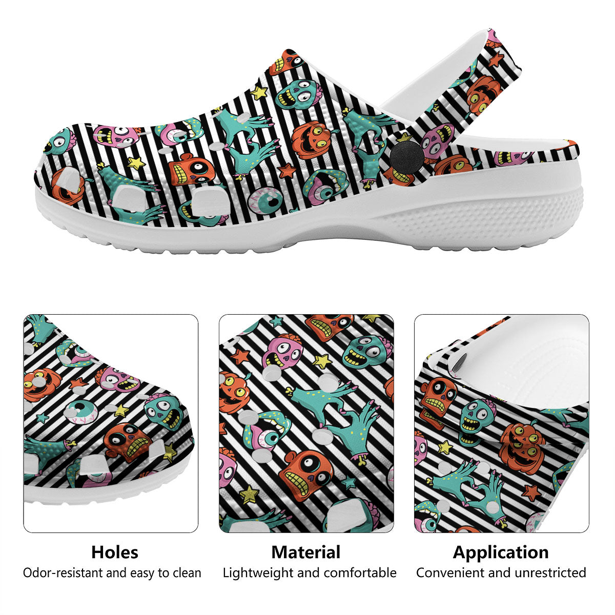 Zombie Striped Halloween Print Pattern Clog-grizzshop