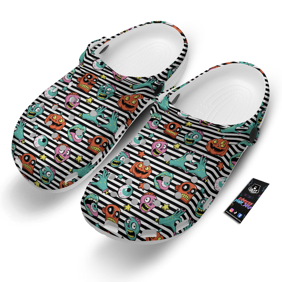 Zombie Striped Halloween Print Pattern Clog-grizzshop