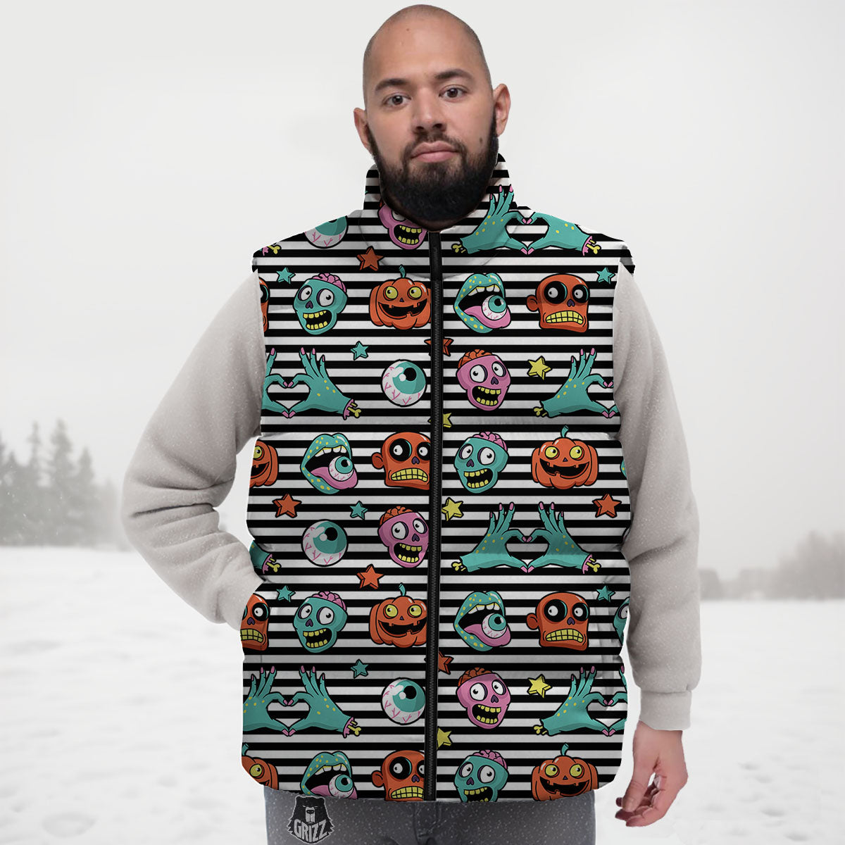 Zombie Striped Halloween Print Pattern Down Vest