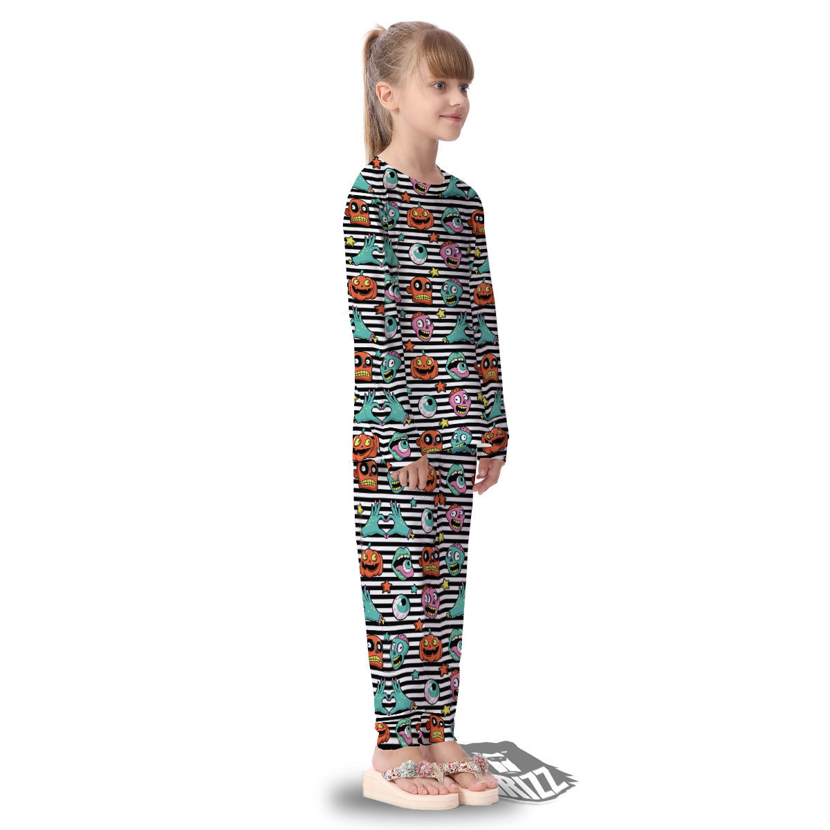 Zombie Striped Halloween Print Pattern Kid's Pajamas-grizzshop