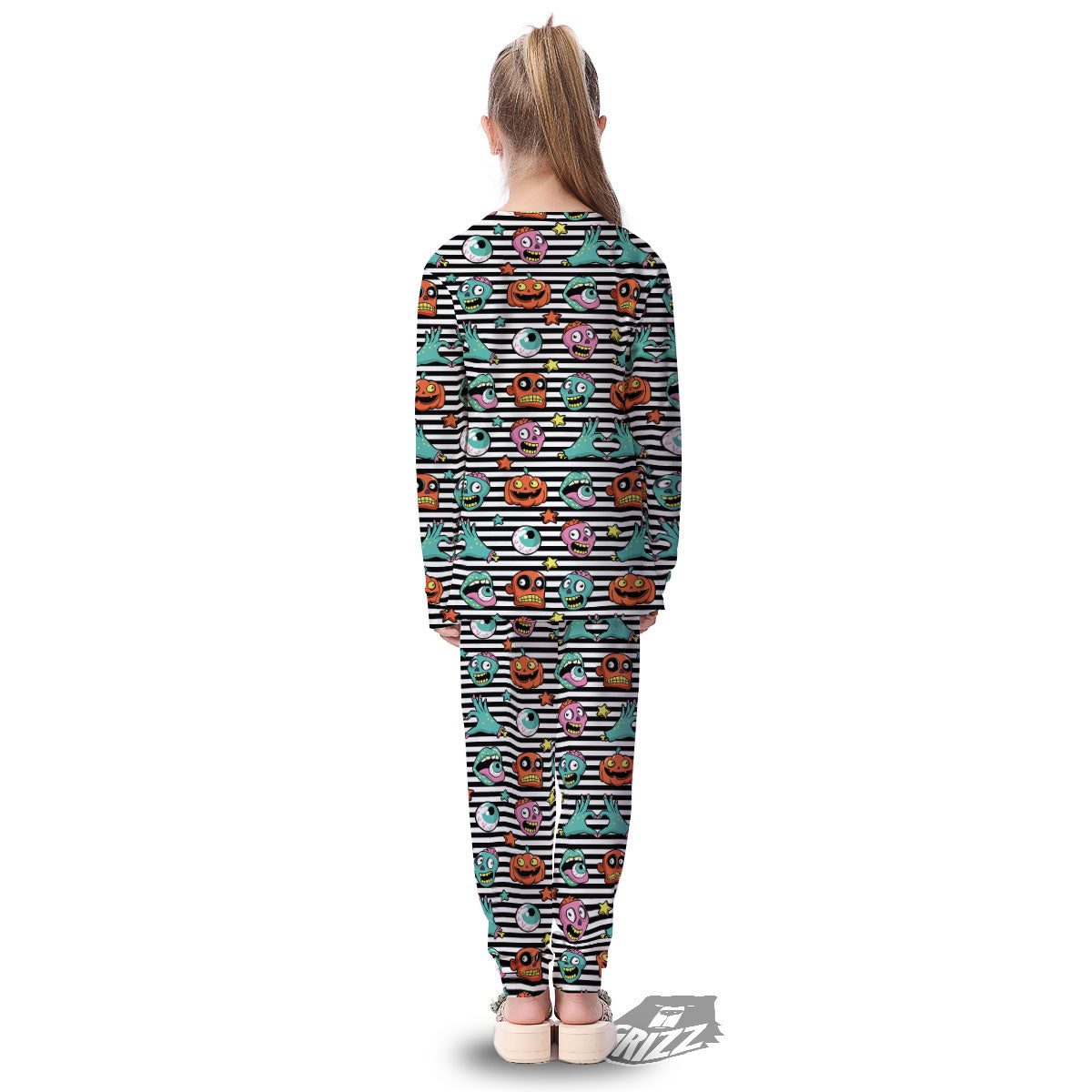 Zombie Striped Halloween Print Pattern Kid's Pajamas-grizzshop