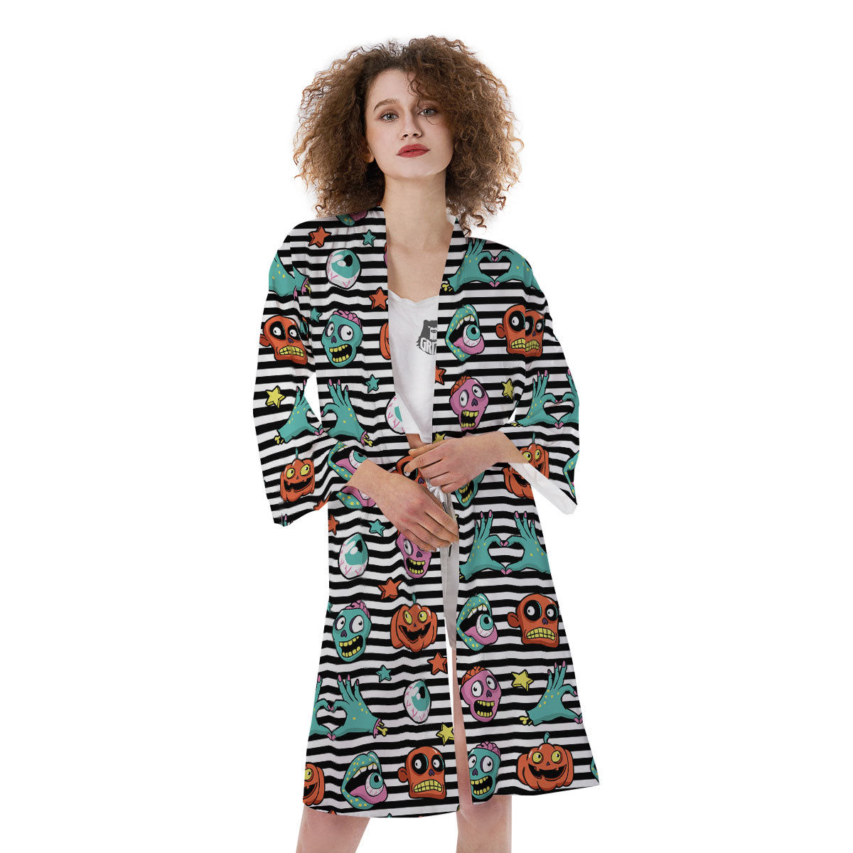 Zombie Striped Halloween Print Pattern Kimono-grizzshop