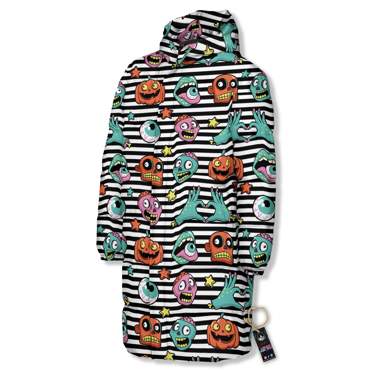 Zombie Striped Halloween Print Pattern Long Down Jacket-grizzshop
