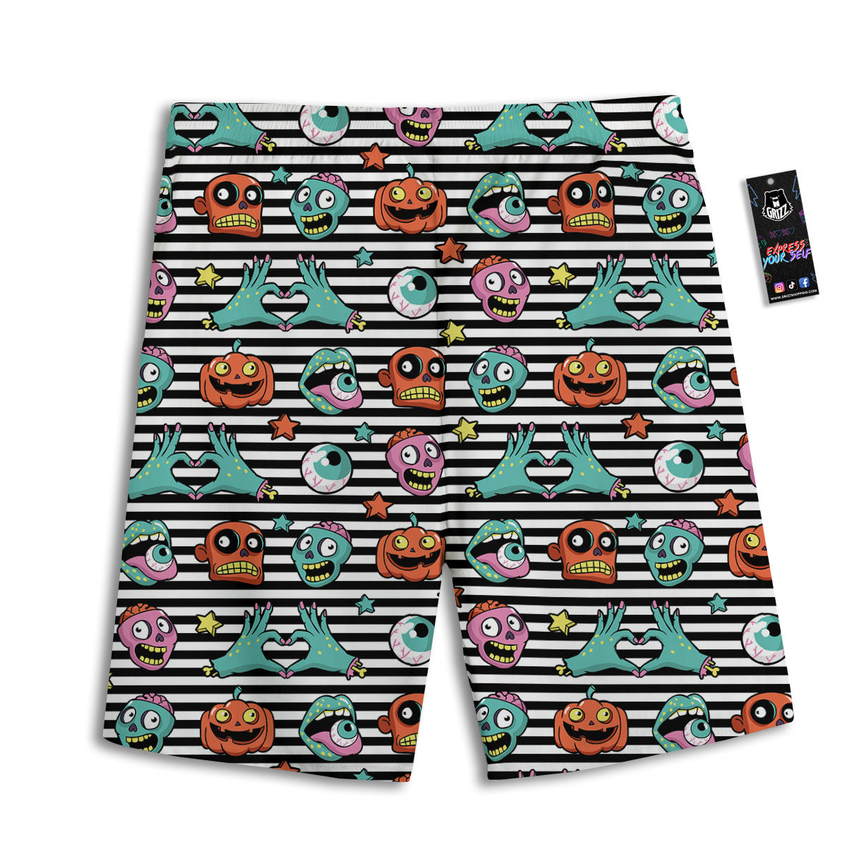Zombie Striped Halloween Print Pattern Men's Athletic Shorts