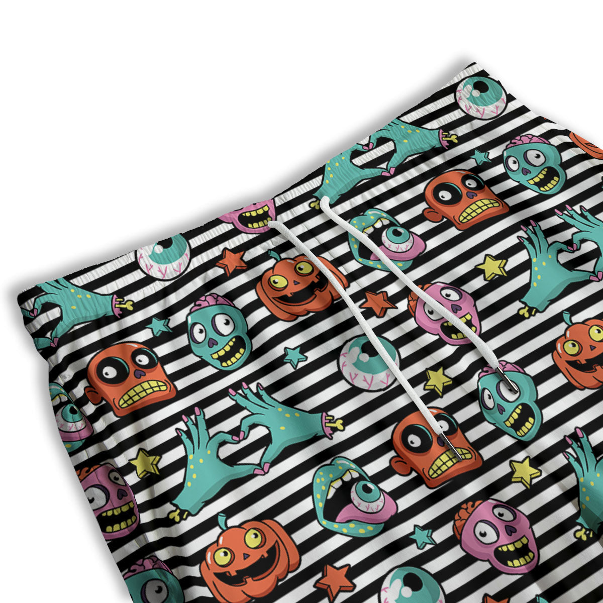 Zombie Striped Halloween Print Pattern Men's Athletic Shorts